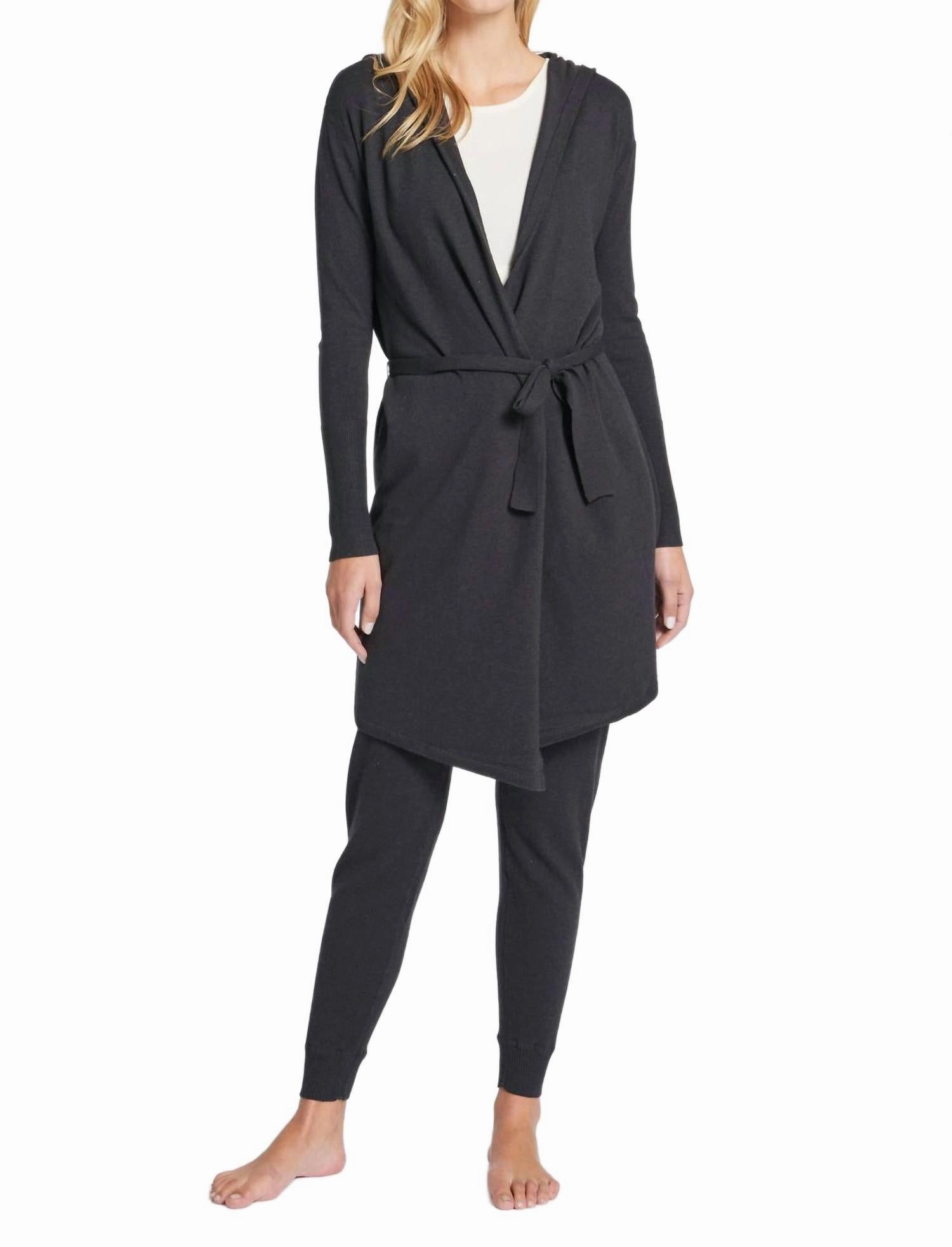 Palm Springs Cardigan In Charcoal Fine Gauge Knit