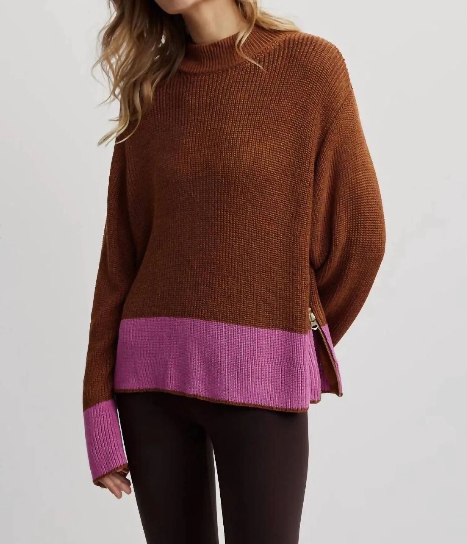 Panama Knit Sweater In Metallic Caramel Cafe Comfy Material