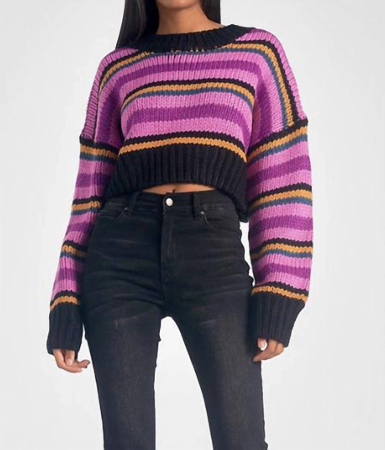 Cozy Must-Have Eco Conscious Processing Pansy Stripe Long Sleeve Sweater In Purple