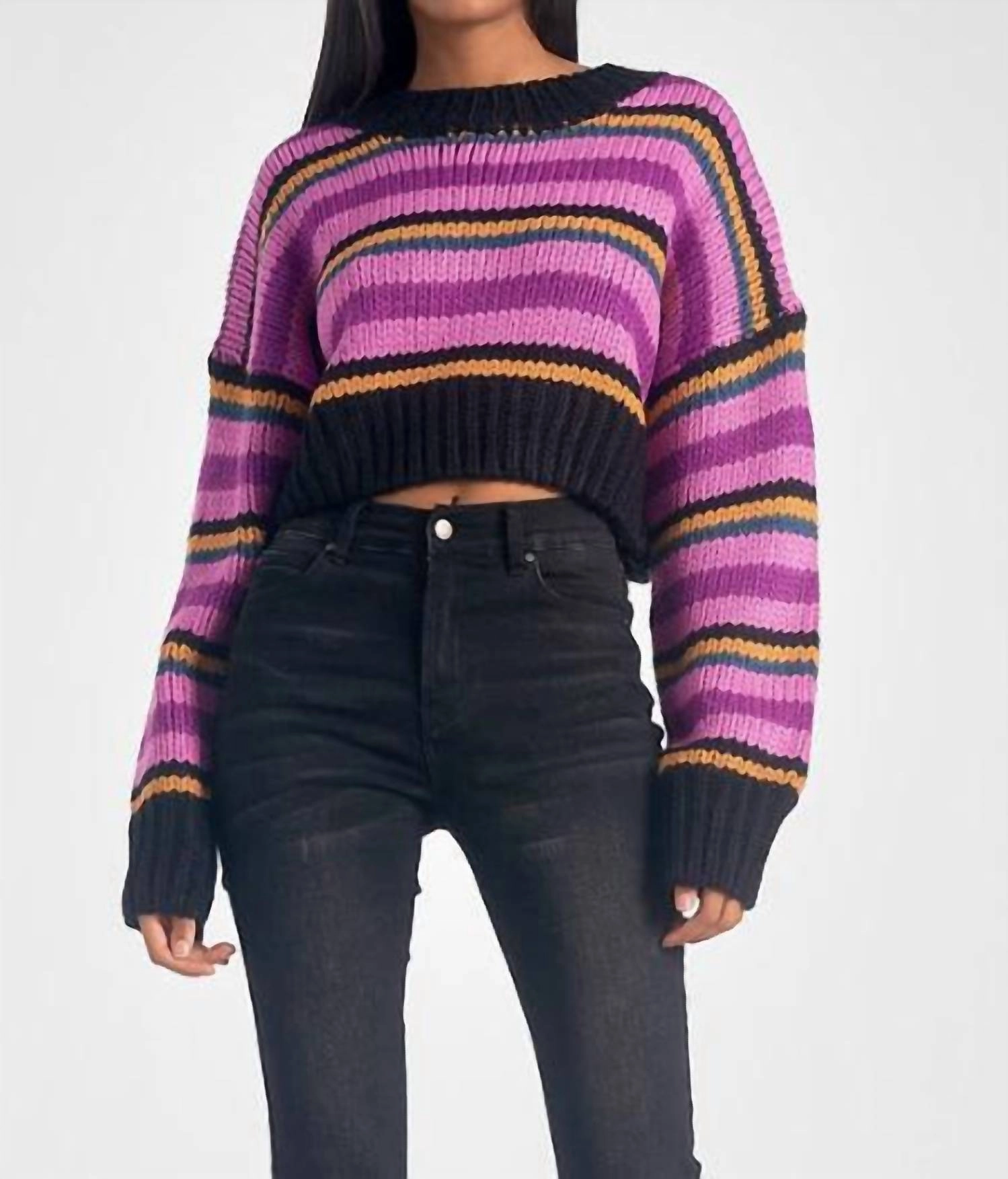 Pansy Stripe Long Sleeve Sweater In Purple Ultimate Comfort