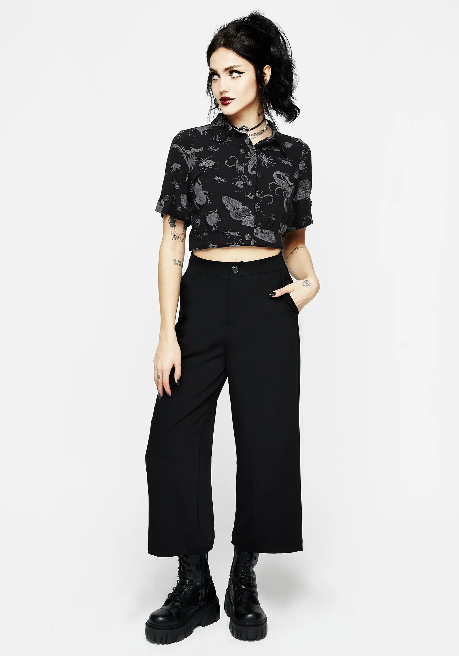 Parasite Bugs Short Sleeve Crop Shirt - Black Gender Neutral Gift Idea