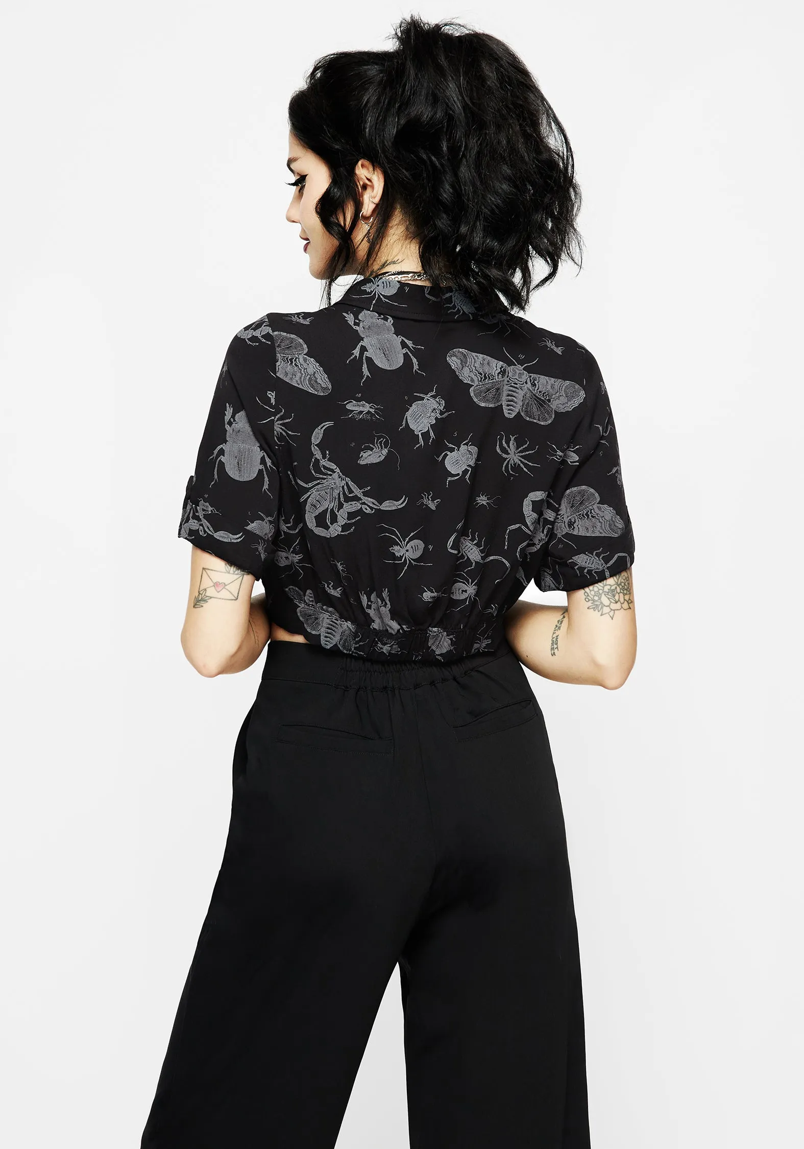 Parasite Bugs Short Sleeve Crop Shirt - Black Moisture wicking Smooth Cotton Blend