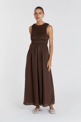 LESSI BITTER CHOC LINEN MAXI DRESS Sleek Vibe
