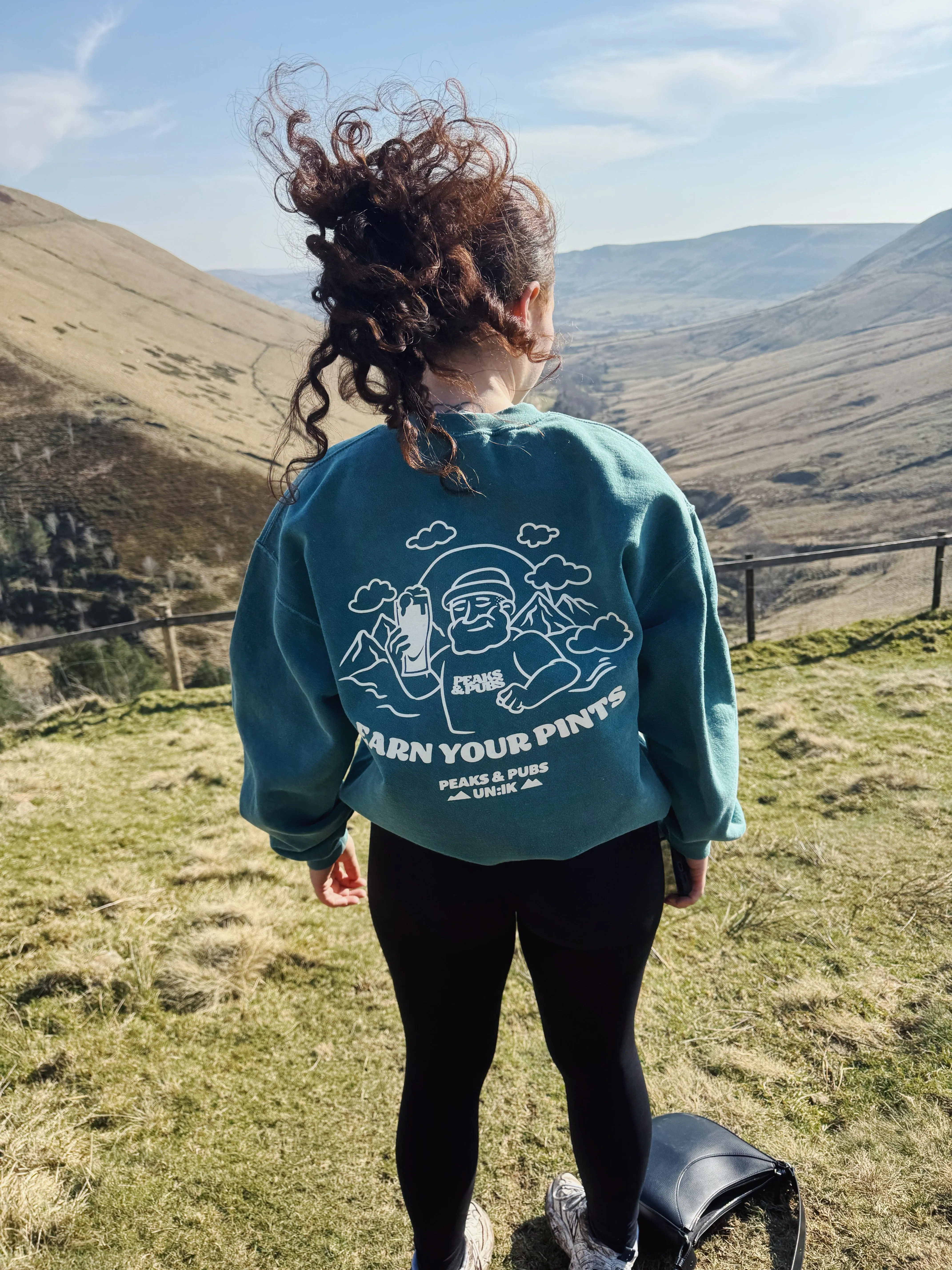 Peaks & Pubs 'Earn Your Pints' Vintage Washed Sweater - Green Recycled Material Blend Fashion Statement