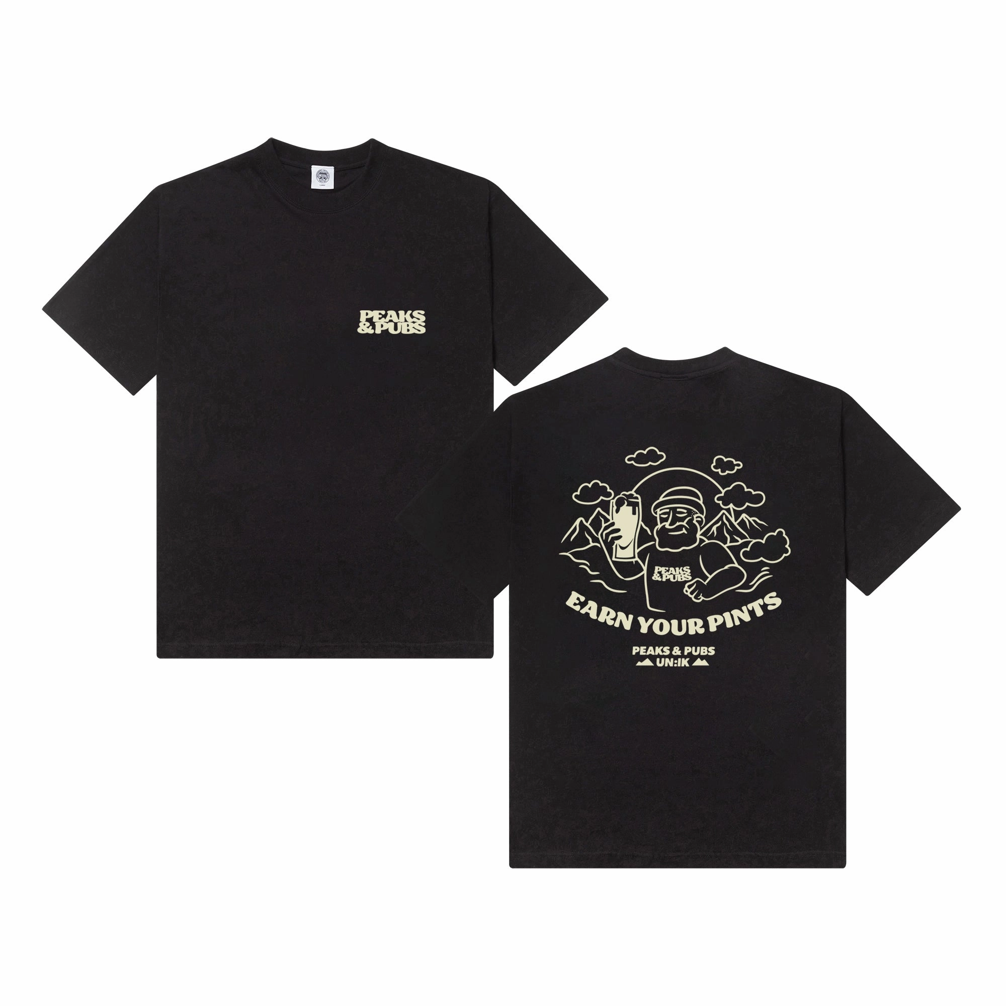 Peaks & Pubs 'Earn Your Pints' Tee - Black No Shrink Fabric