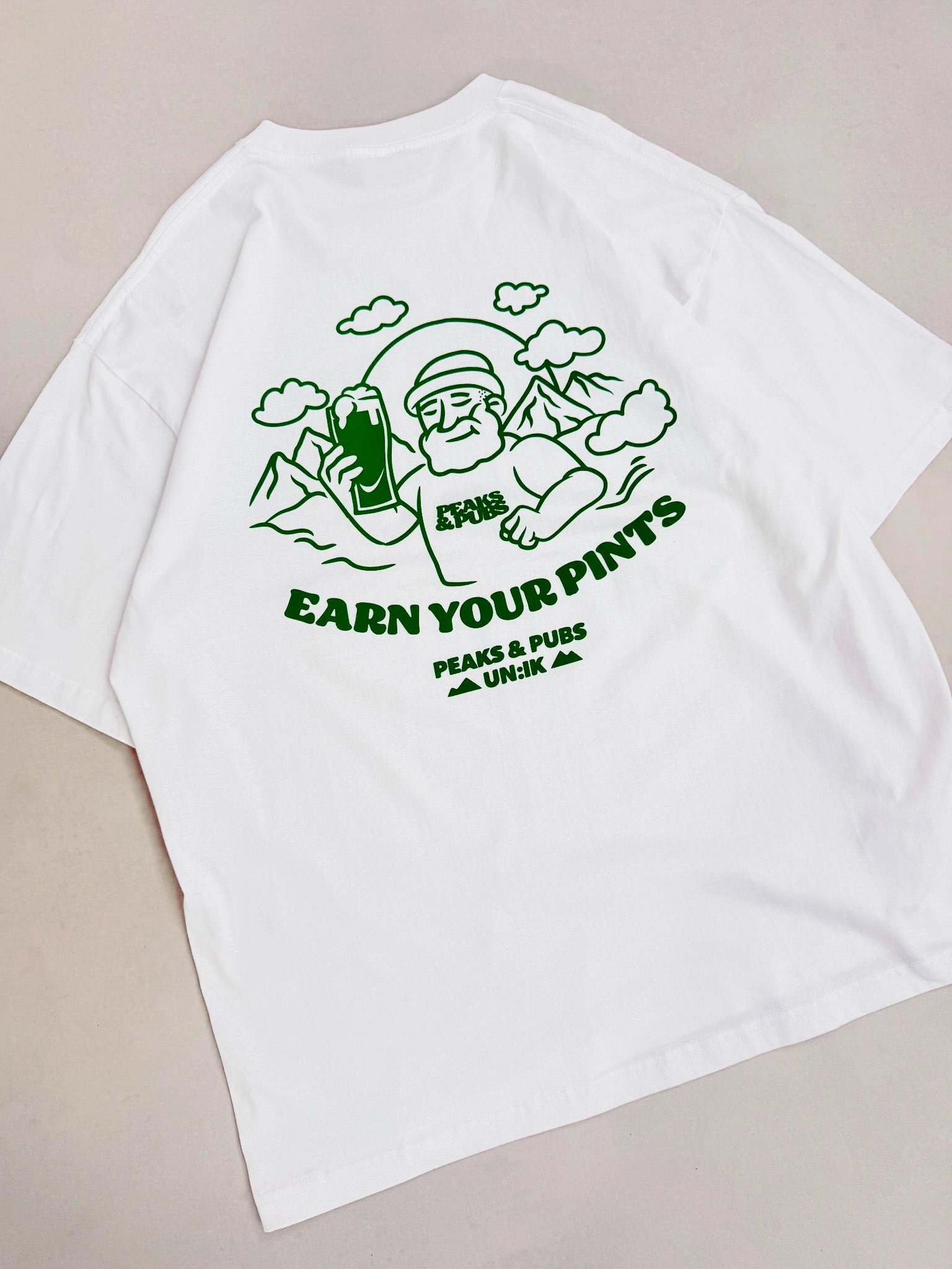 Peaks & Pubs 'Earn Your Pints' Tee - White Quick Dry Technology