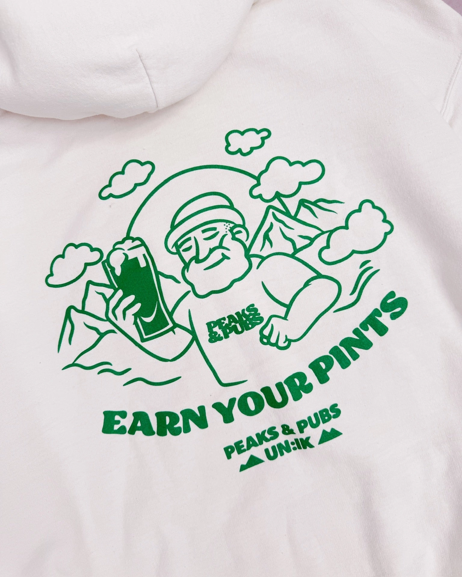 Peaks & Pubs 'Earn Your Pints' Washed Hoodie - Ecru Street Inspired College Campus