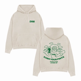 Affordable Peaks & Pubs 'Earn Your Pints' Washed Hoodie - Ecru