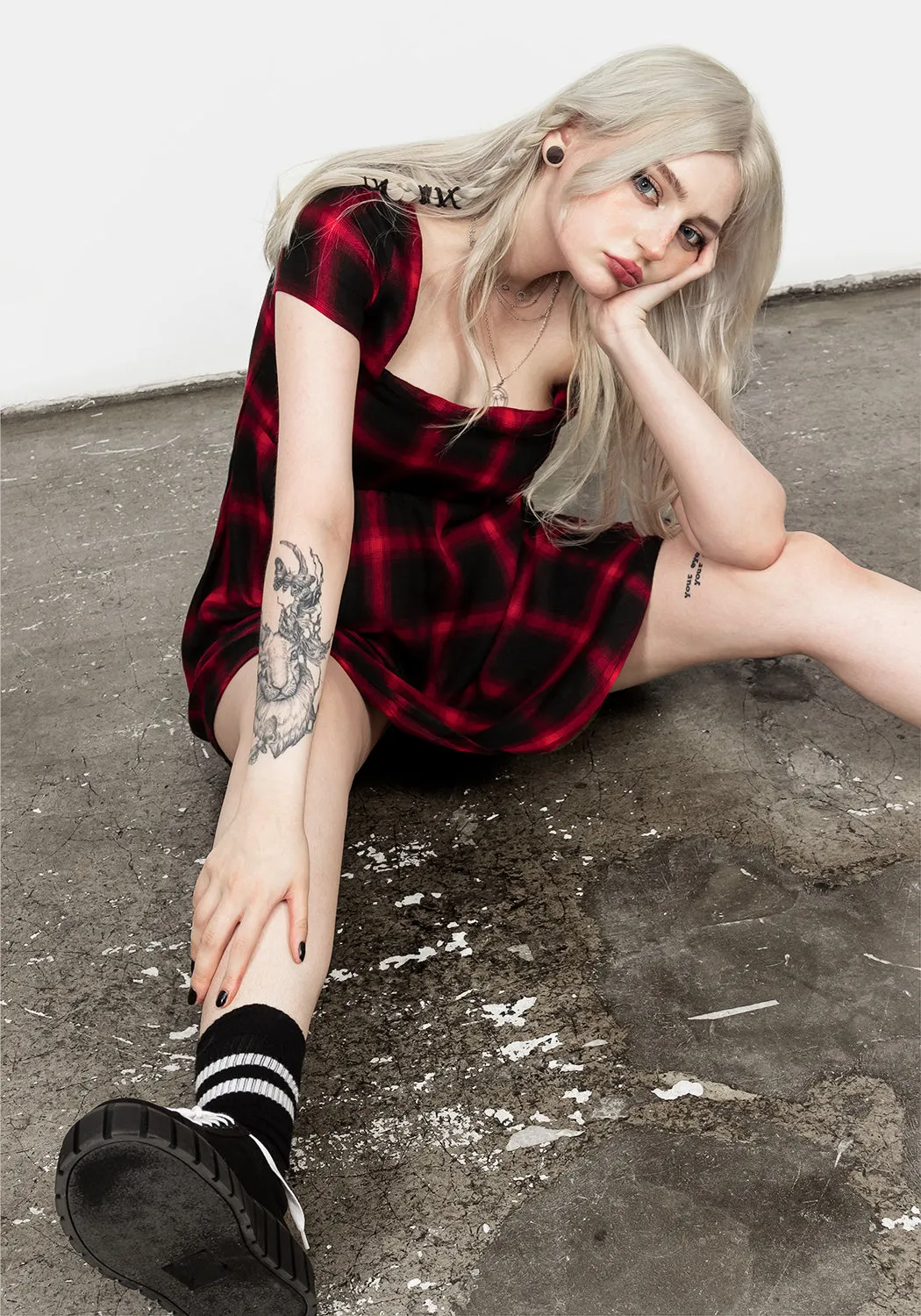 Fall Mood Trendy midi dress Pennyroyal Red Check Dress
