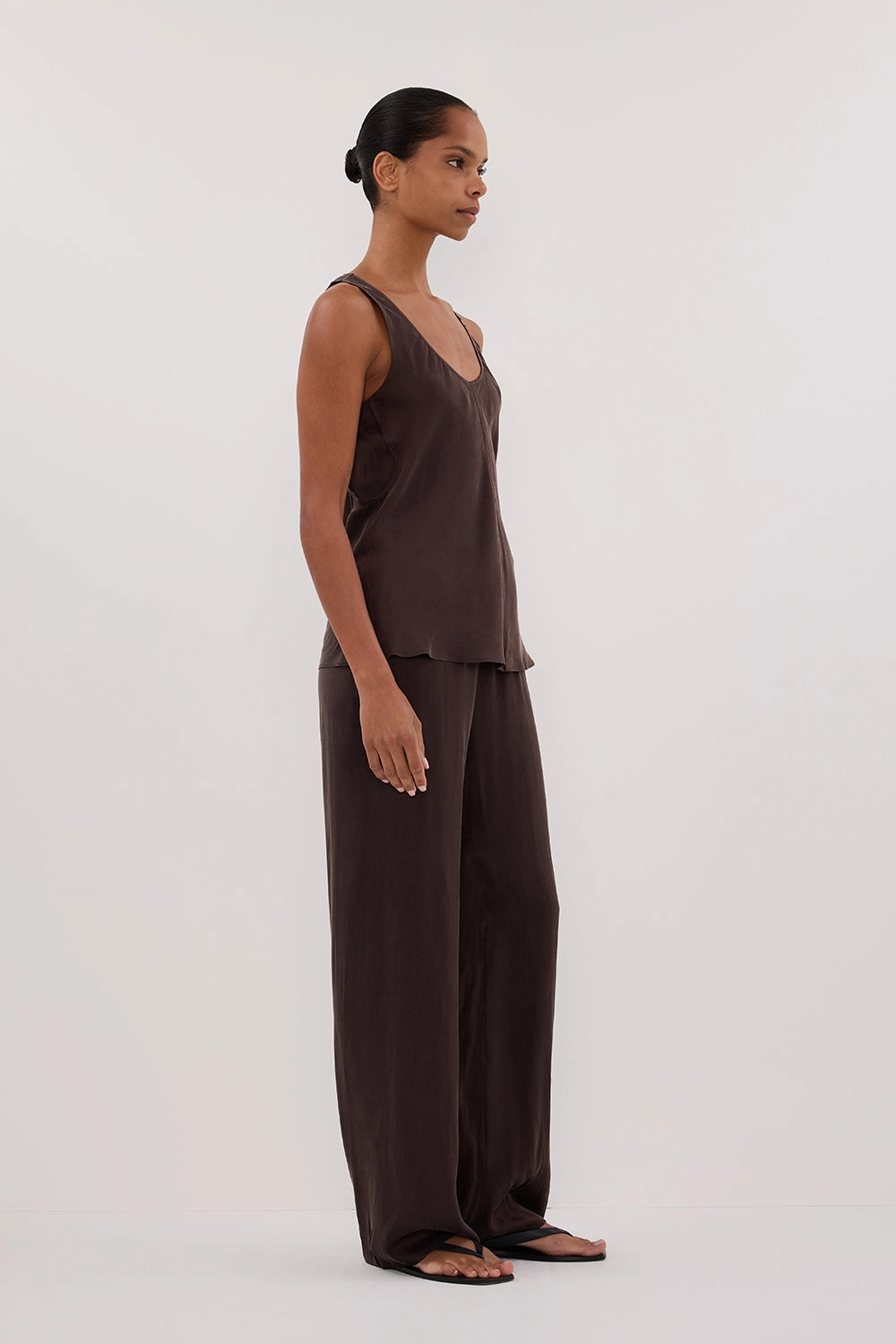 PERCY BITTER CHOC SILK PANT Low Profile Fasteners