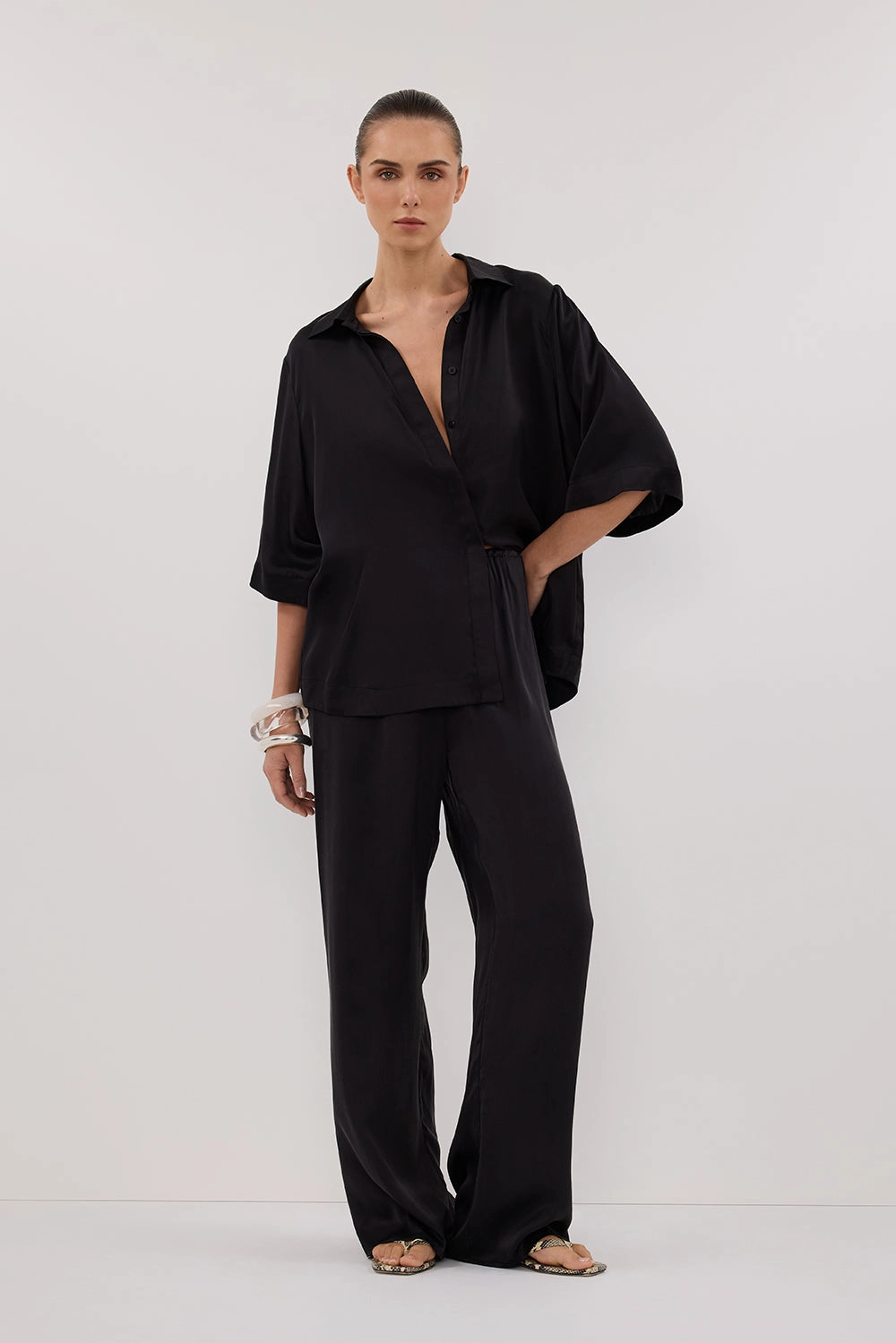 PERCY BLACK SILK PANT Functional Fashion Stretch Panel