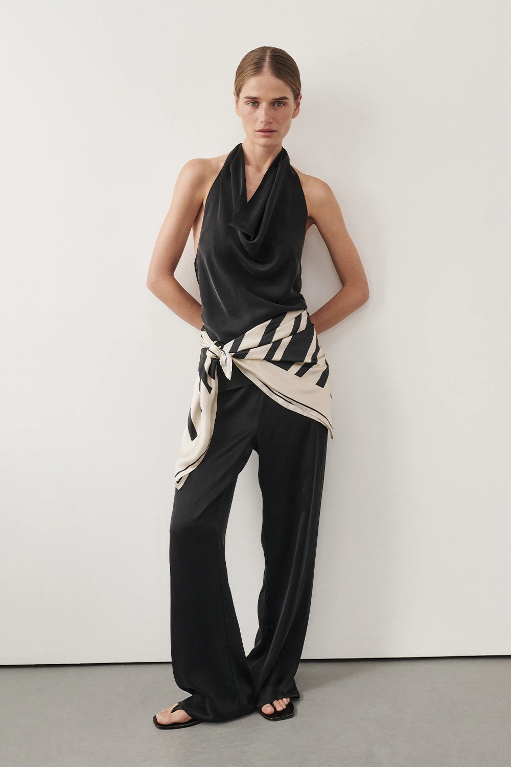 QuickReleaseFastenings Printed design PERCY BLACK SILK PANT