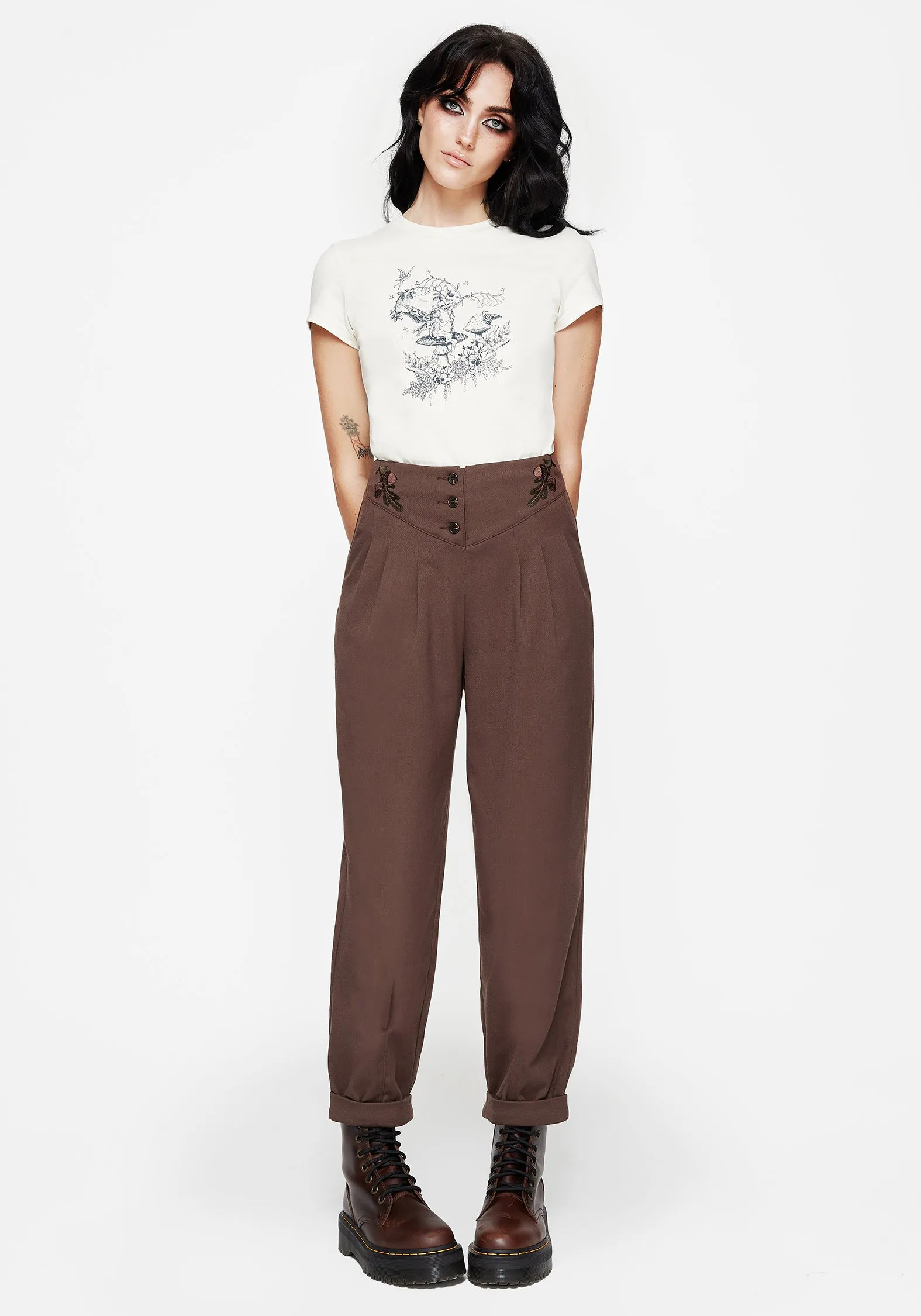 Marwood Acorn Embroidered Button Up Waist Balloon Trouser Comfortable Fashion