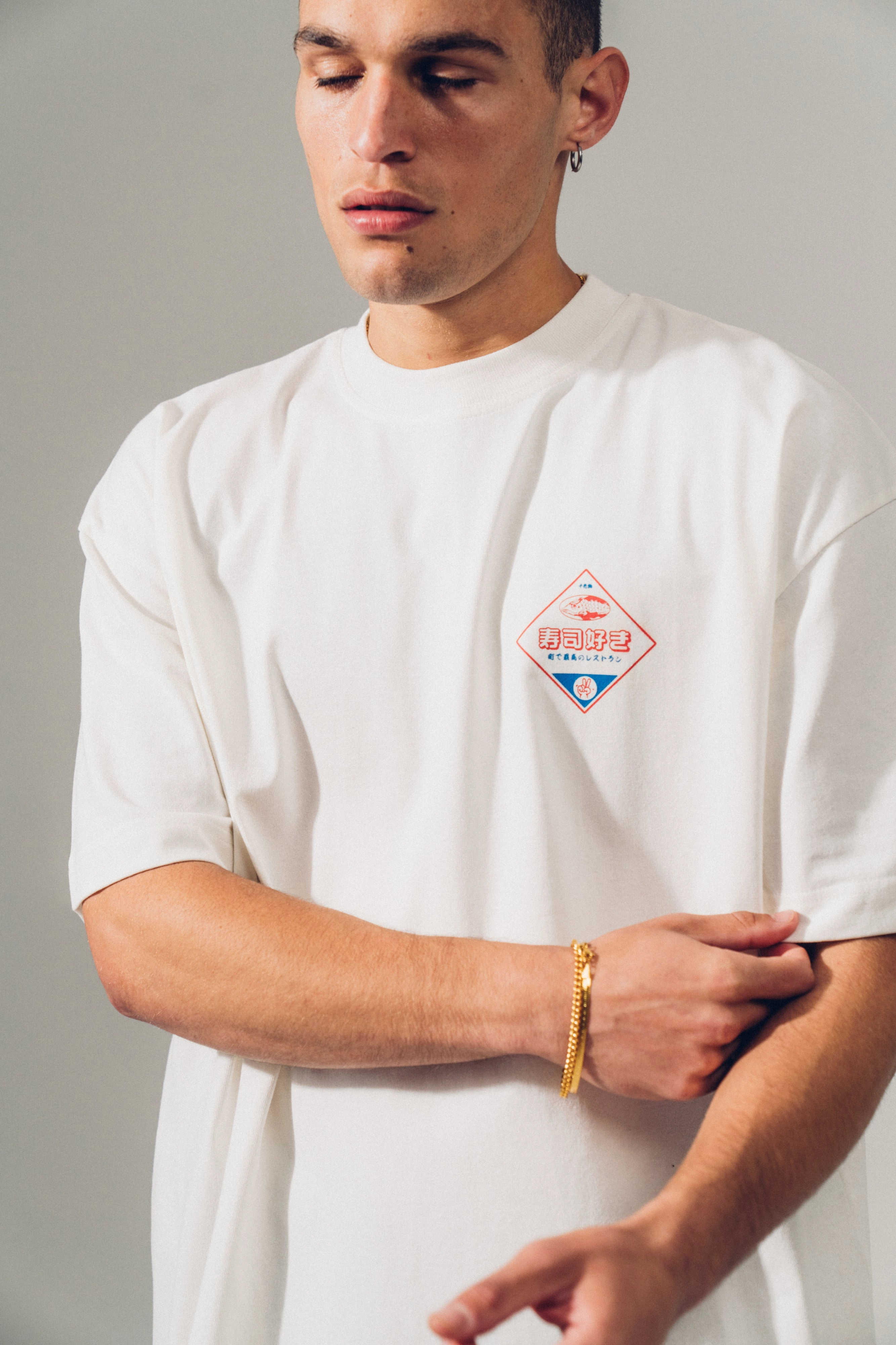 A Thousand Futures 'Sushi Lover' Tee - Vintage White Yarn Dyed Fabric
