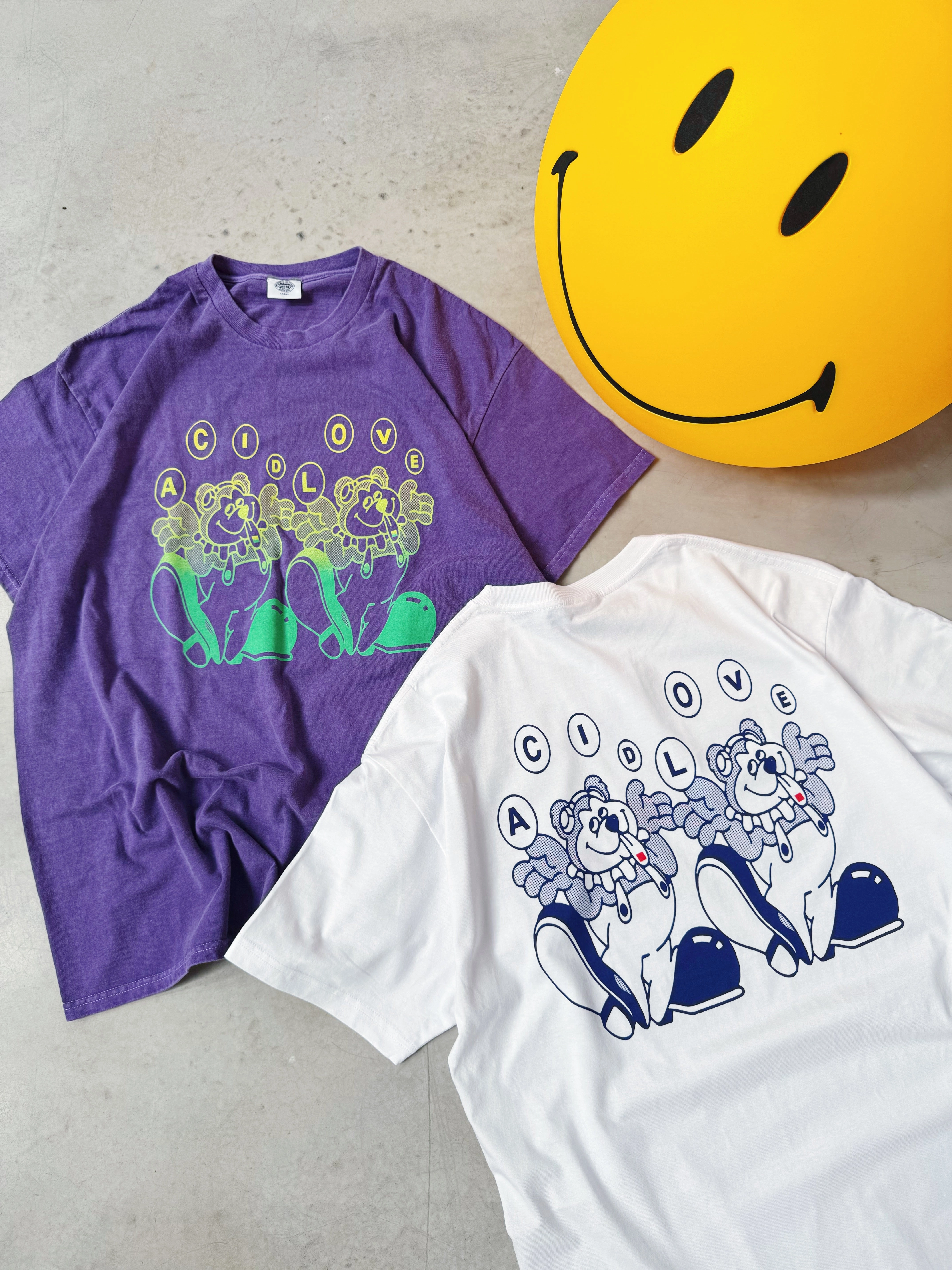 Acid Love 'Trippy Bear' Vintage Washed Tee - Purple Daily Casual