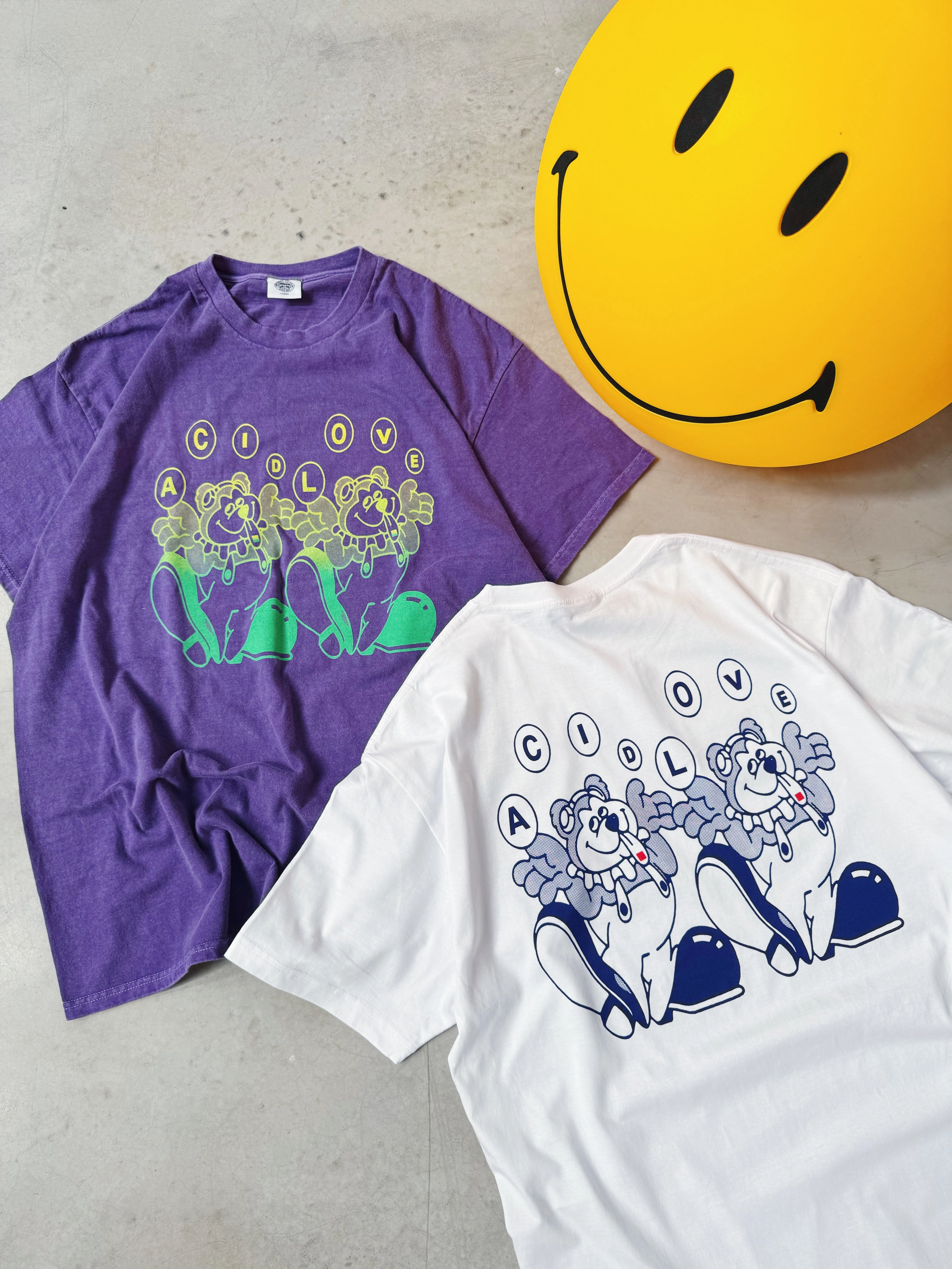 Wear Resistant Fabric Stretch Knit Acid Love 'Trippy Bear' Vintage Washed Tee - Purple