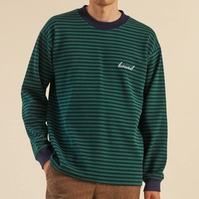 Timeless casual wear Tagless Comfort bound Navy & Green Textured Stripe LS Tee