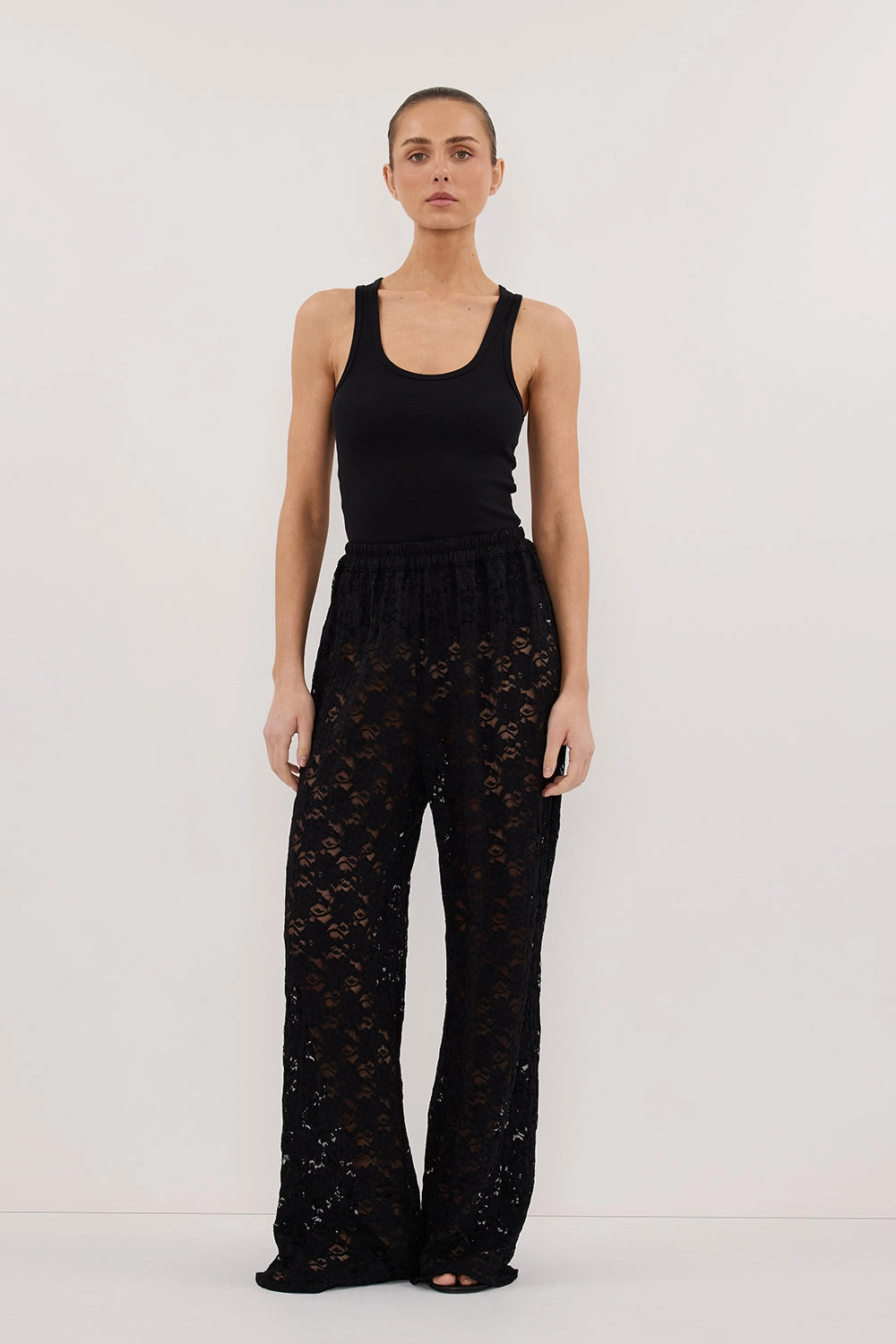 LOULA BLACK LACE PANT Linen blend