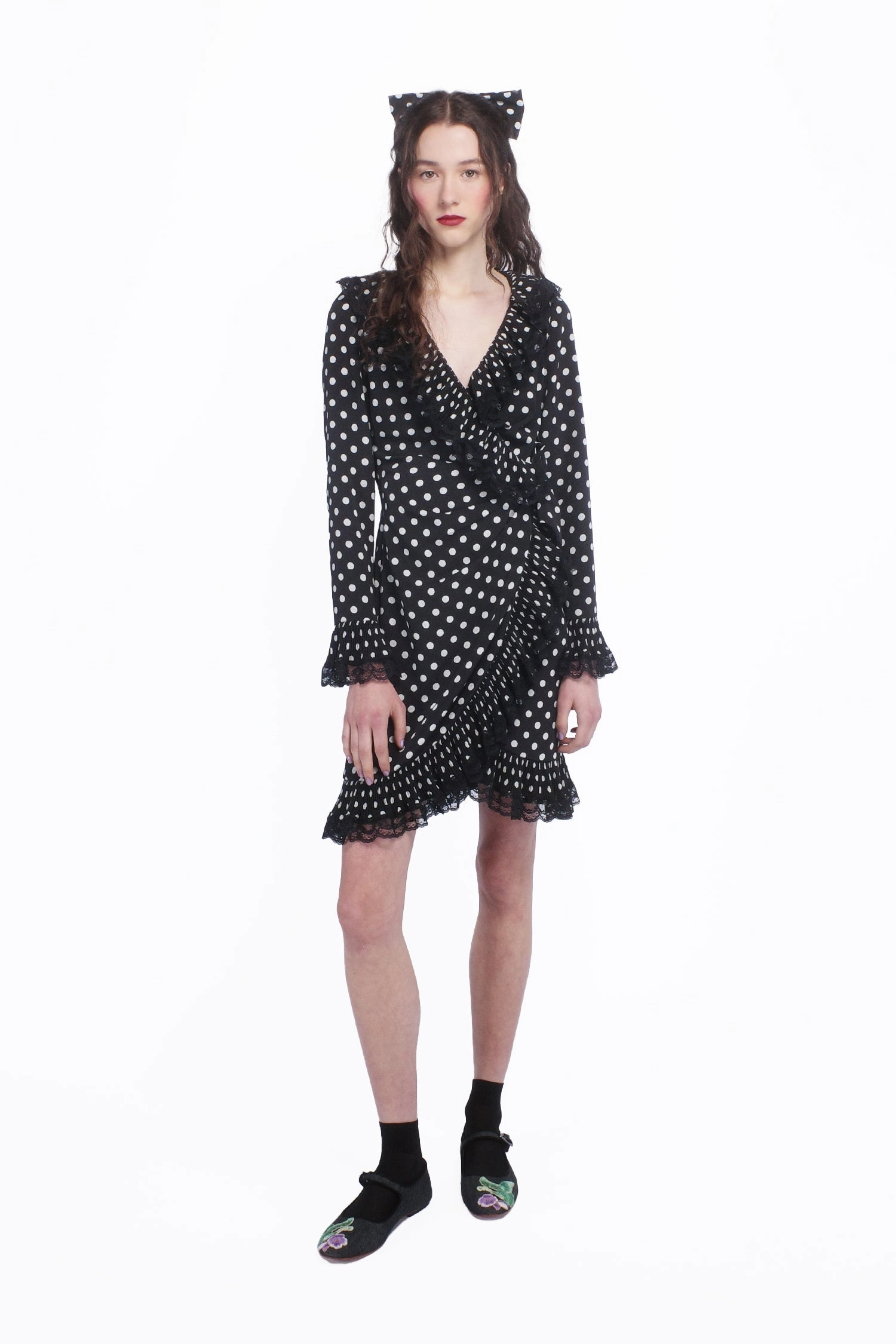 Polka Dot Pleated Wrap Dress Warm-Layer