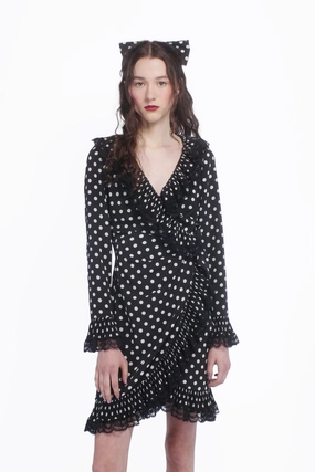 Seasonal Mood Polka Dot Pleated Wrap Dress