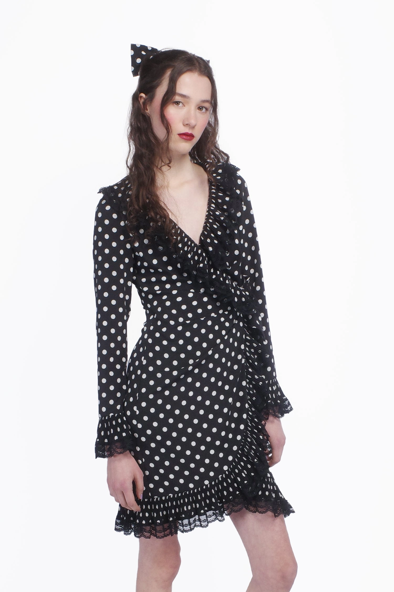 Polka Dot Pleated Wrap Dress Fashion Daily