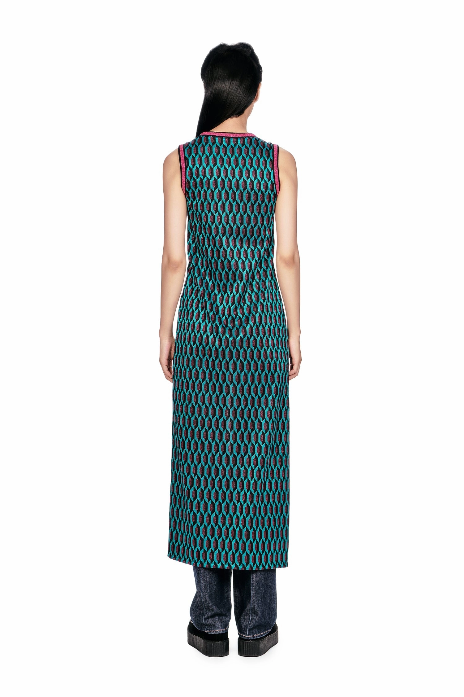 Delicate Edge Glitter Geo Jacquard Long Vest