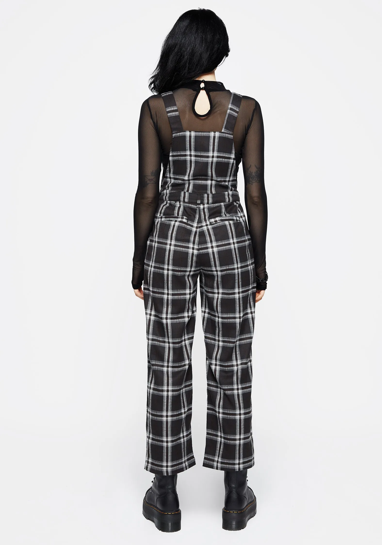 Abrasion Resistant Material Quick Motion Persimmon Embroidered Check Dungarees