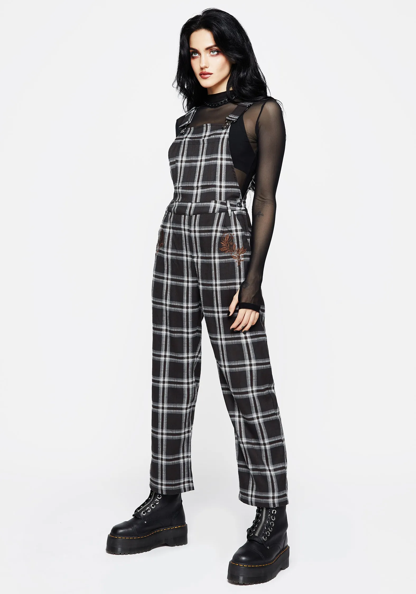 Persimmon Embroidered Check Dungarees Stretchy Waist QuickDryTechnology