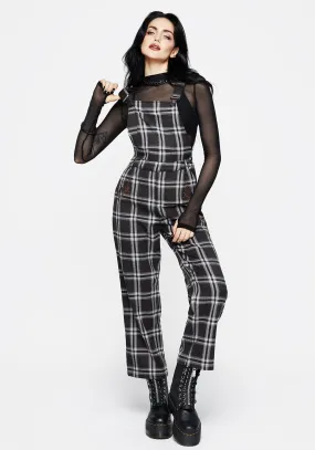Casual Style Persimmon Embroidered Check Dungarees
