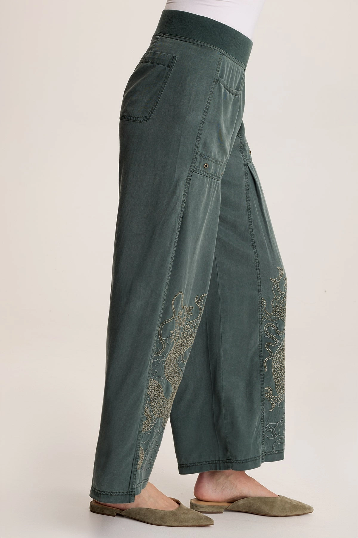 Phedora Twill Embroidered Wide Leg Pant Easy Fit Work Ready