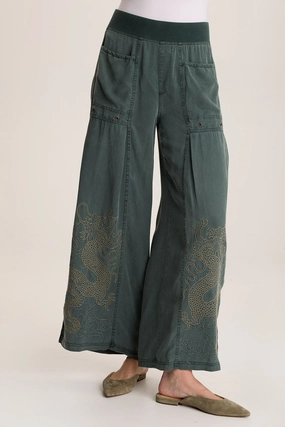 Phedora Twill Embroidered Wide Leg Pant Compact Pack
