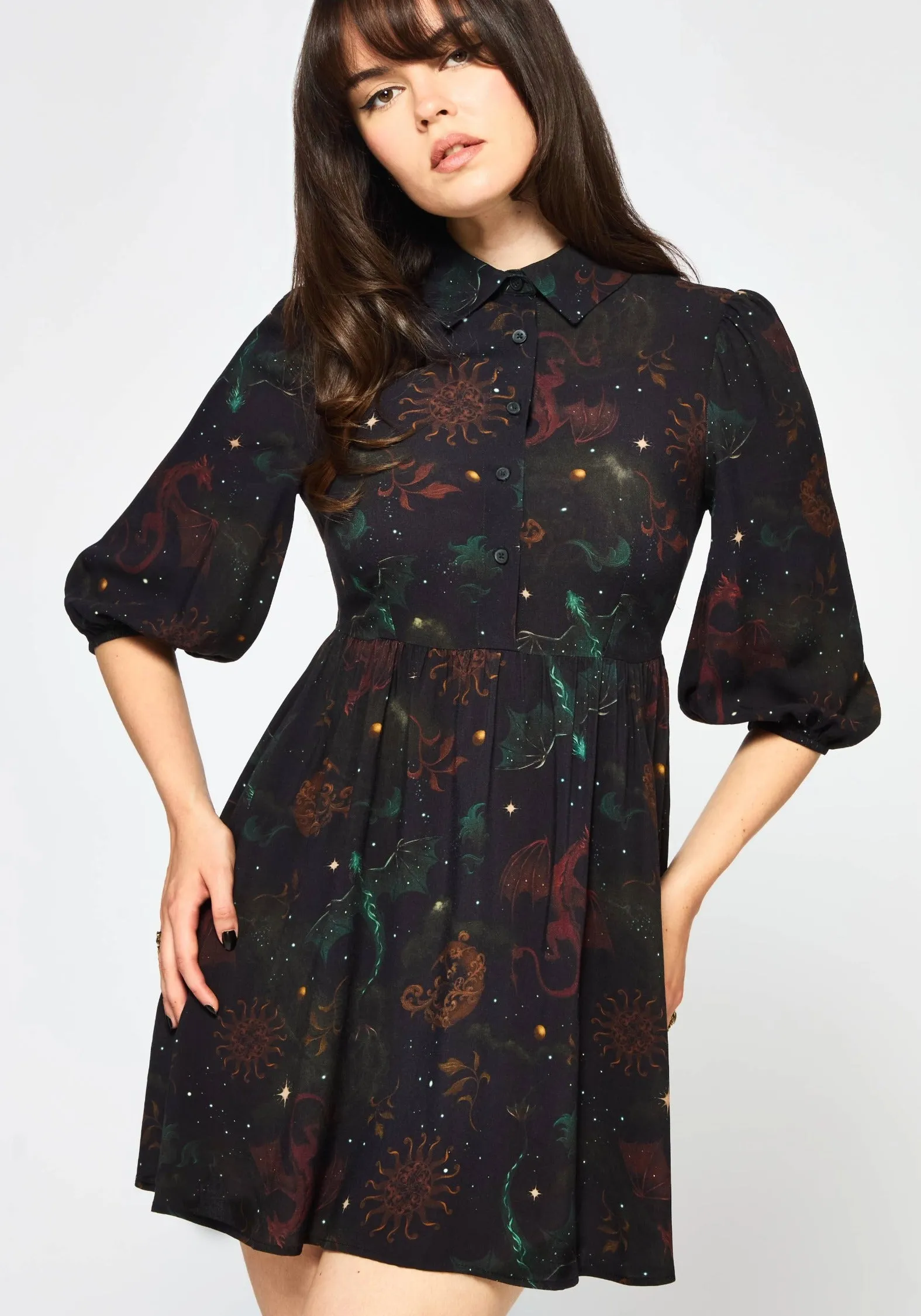 Phoenix Dragon Printed Mini Shirt Dress Chill Base Comfy Design