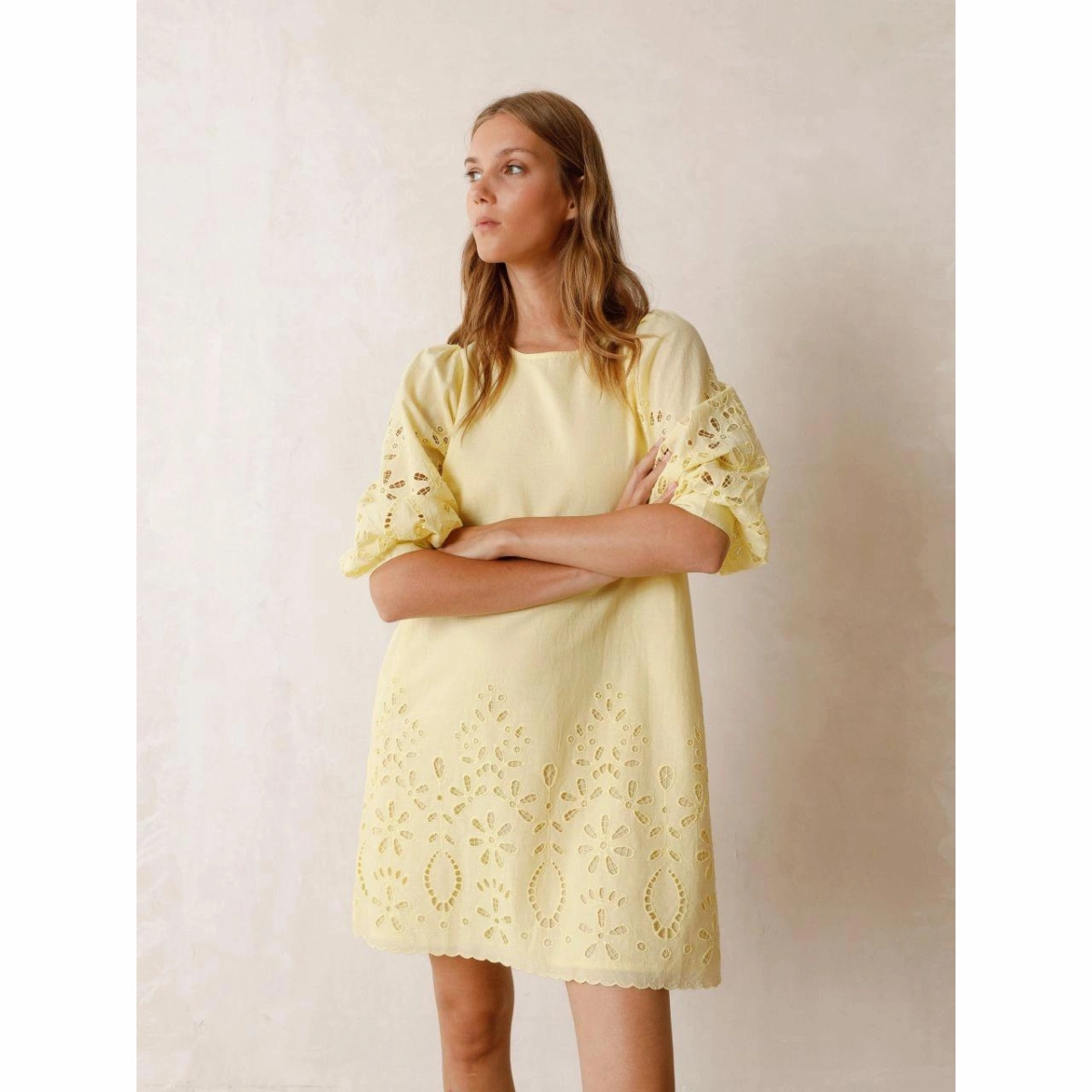 everyday elegance Easy Drape Pistacho Embroidered Cutout Dress