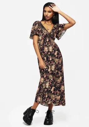 Simple Comfort Coastal Soft Pixie Floral Print Tie Front Maxi Dress