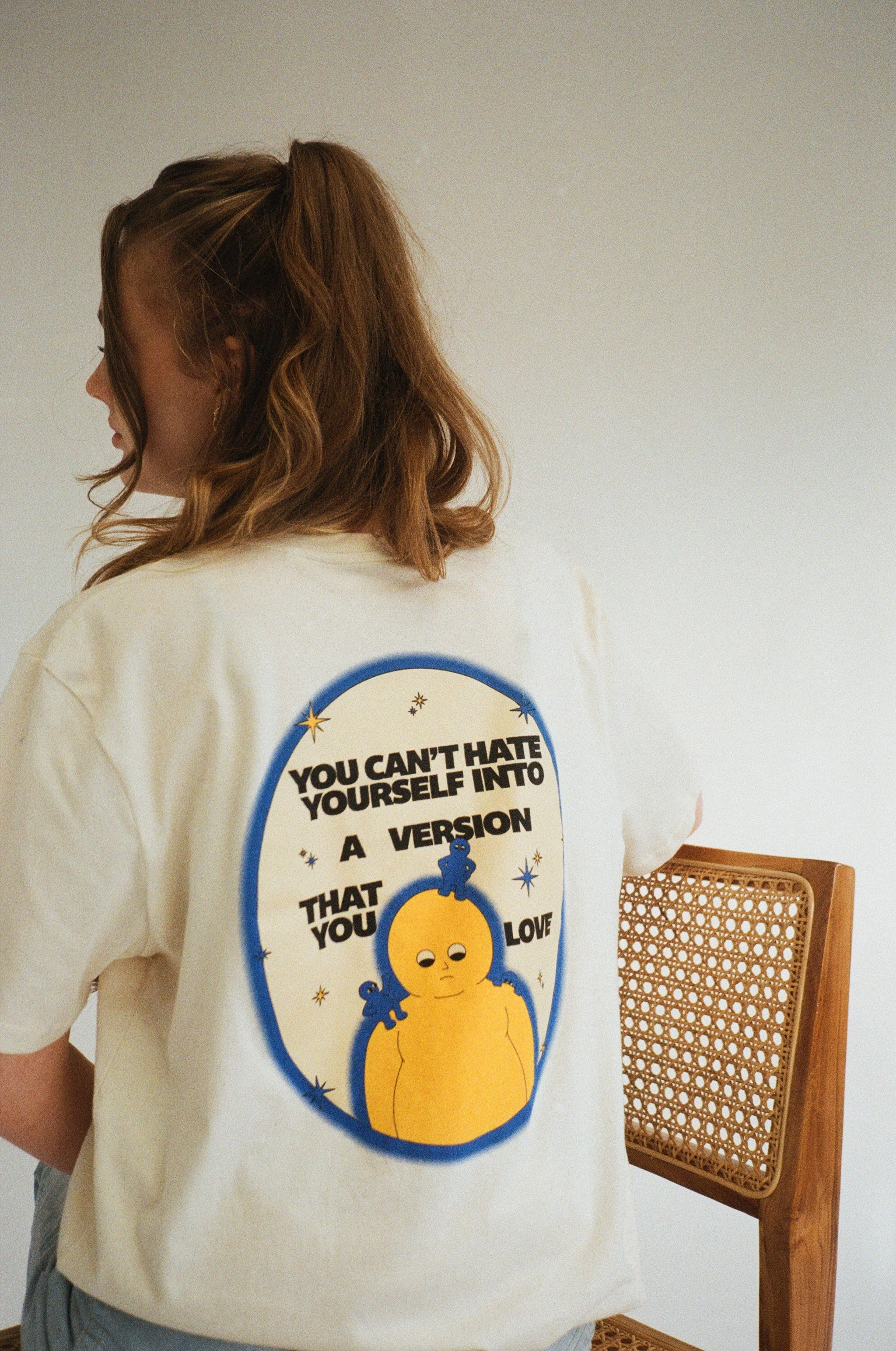 Abstract print Pleasure Paradox 'You Can't Hate Yourself' Natural Tee - Cream Print