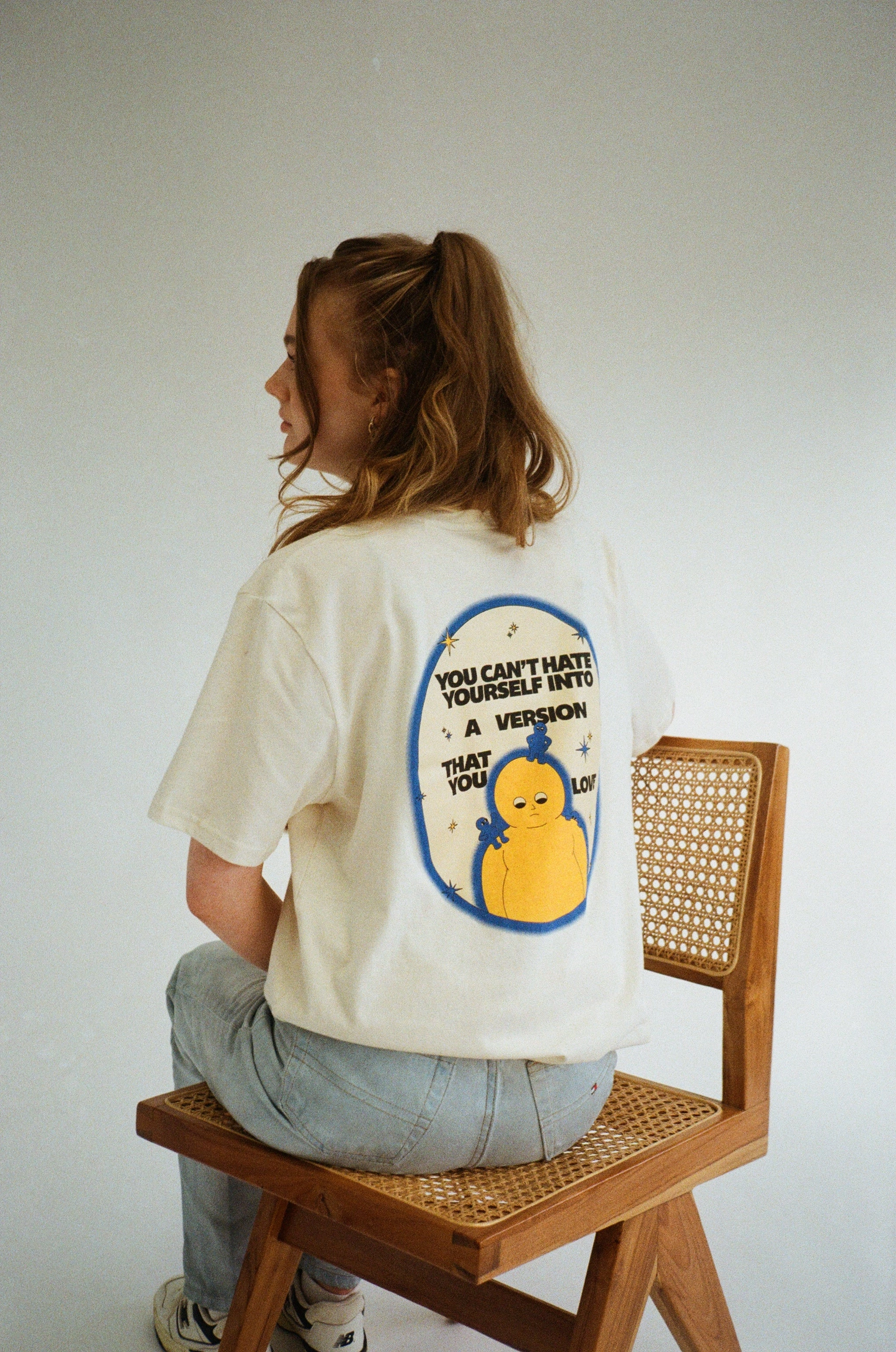 Comfortable All Day Wear Pleasure Paradox 'You Can't Hate Yourself' Natural Tee - Cream Print