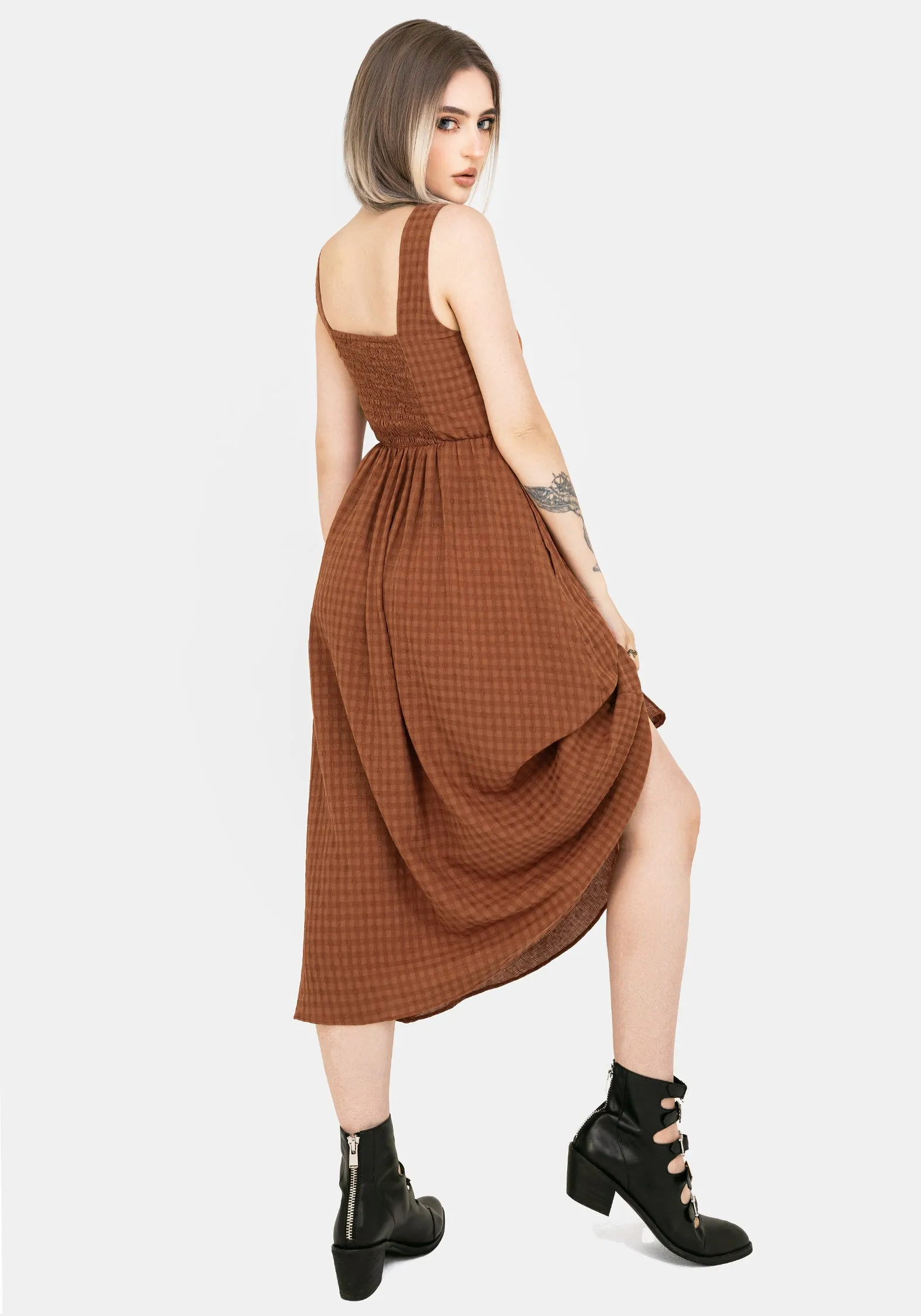 Soleil Cotton-Blend Check Cami Midi Dress Easy-to-style casual dress Timeless Fit Look