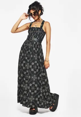 Poem Moth Print Cami Midaxi Dress Fitted Style