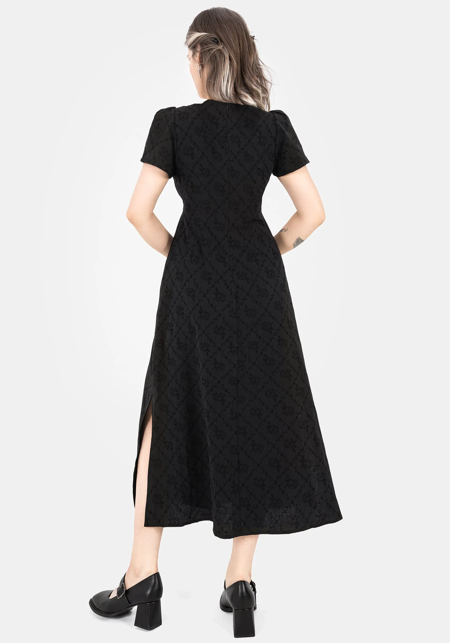 All-Purpose Comfort Repair-Friendly Polgara Floral Jacquard Midaxi Dress