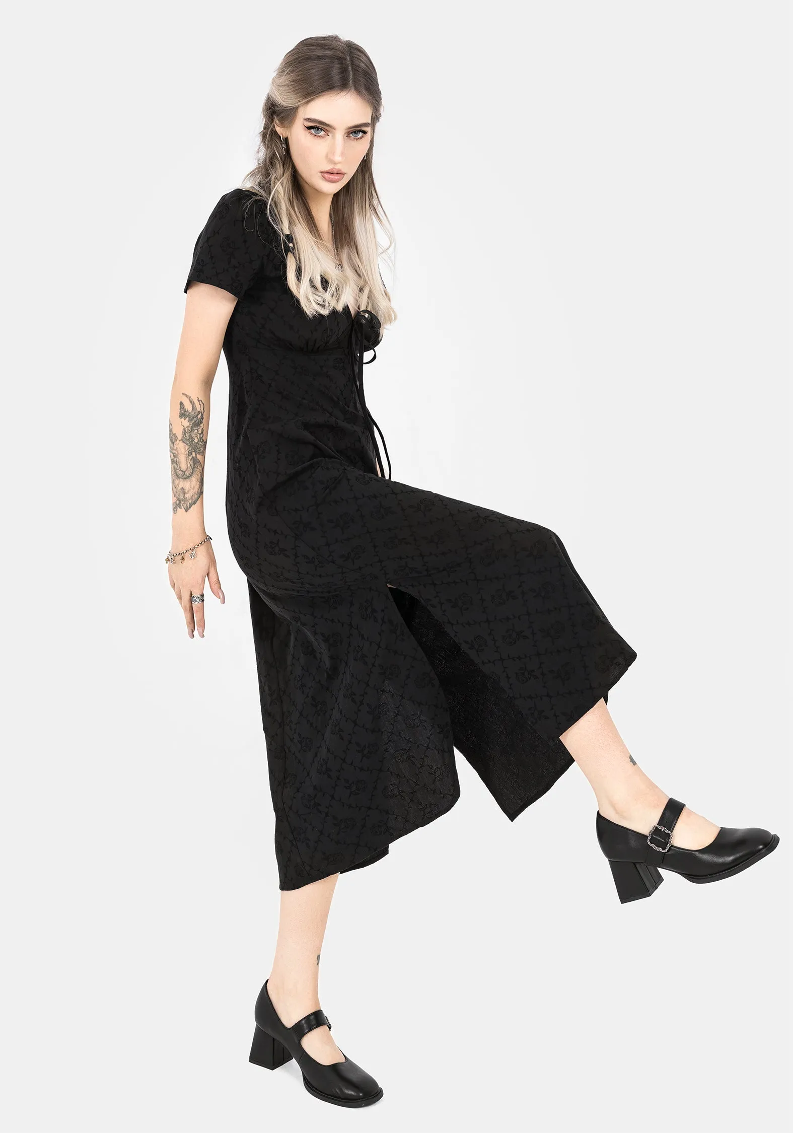 Polgara Floral Jacquard Midaxi Dress Light and Breezy