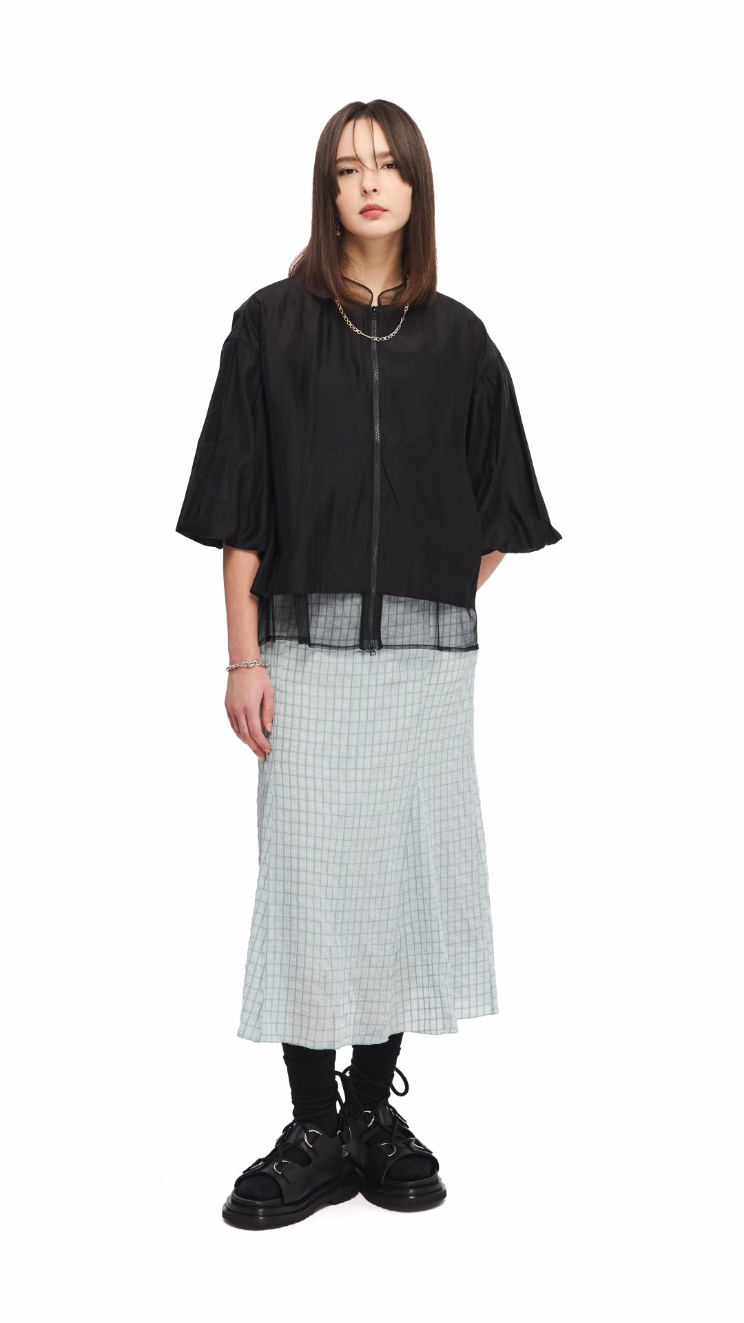 Wrinkle Chiffon Skirt urban scene Easy Care
