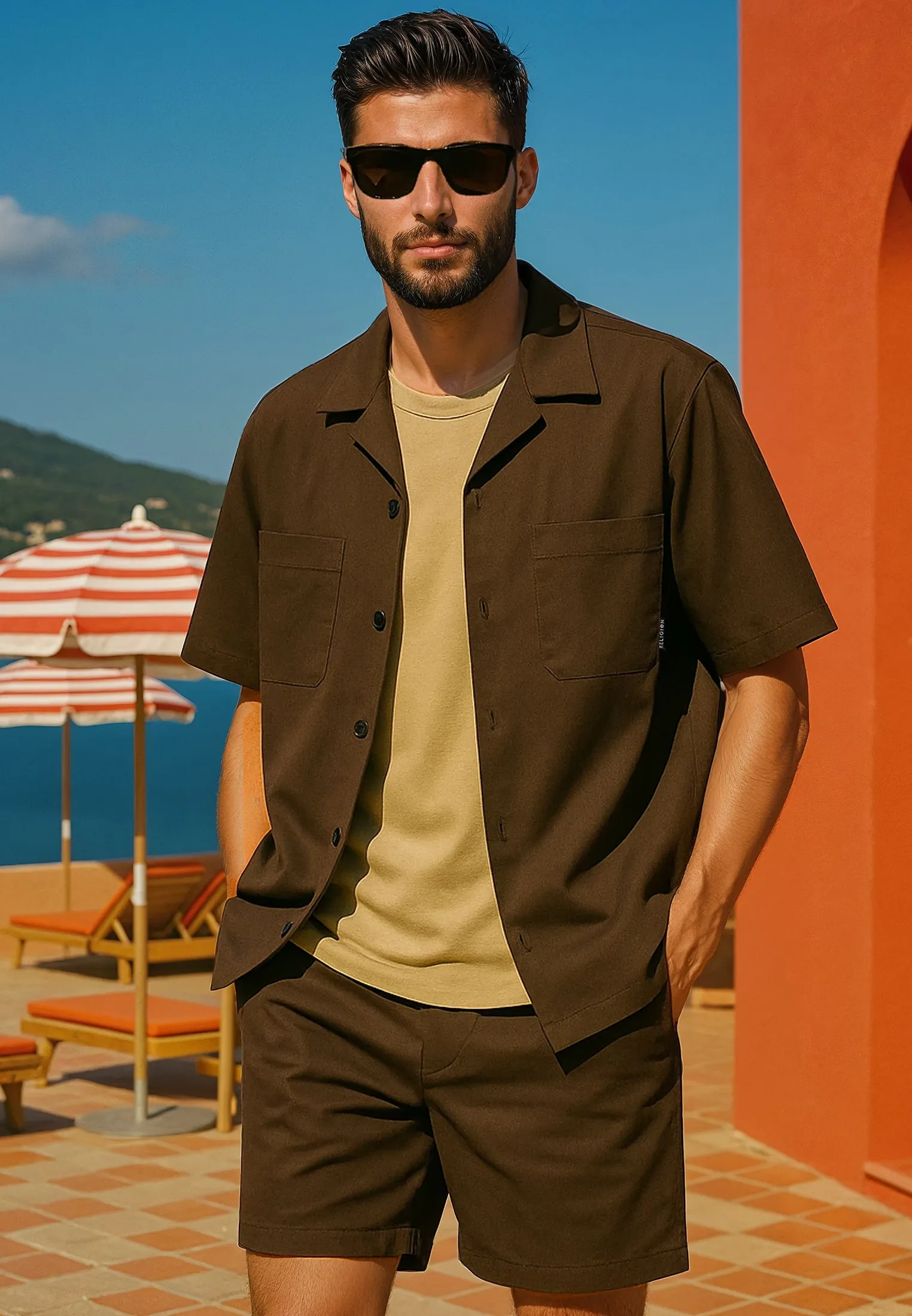 Lightweight Layer Work Appropriate SAINT-TROPEZ LIGHTWEIGHT HOLIDAY SHIRT CHOCOLATE