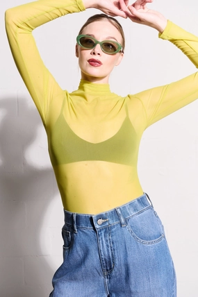 WrinkleResistantWeave Polo Mesh Top in Acid