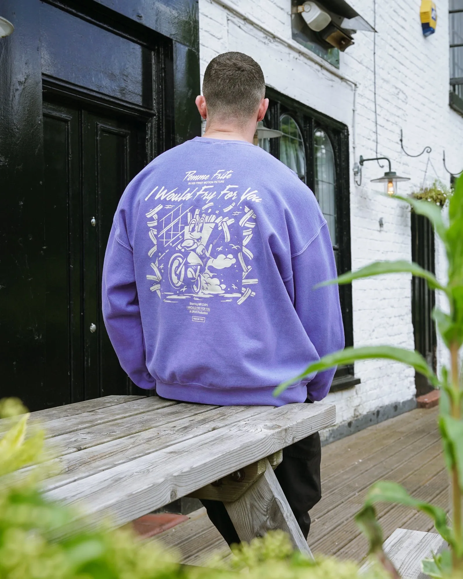 Pomme Frite 'Ride Or Fry' Vintage Washed Sweater - Purple Basic Layer