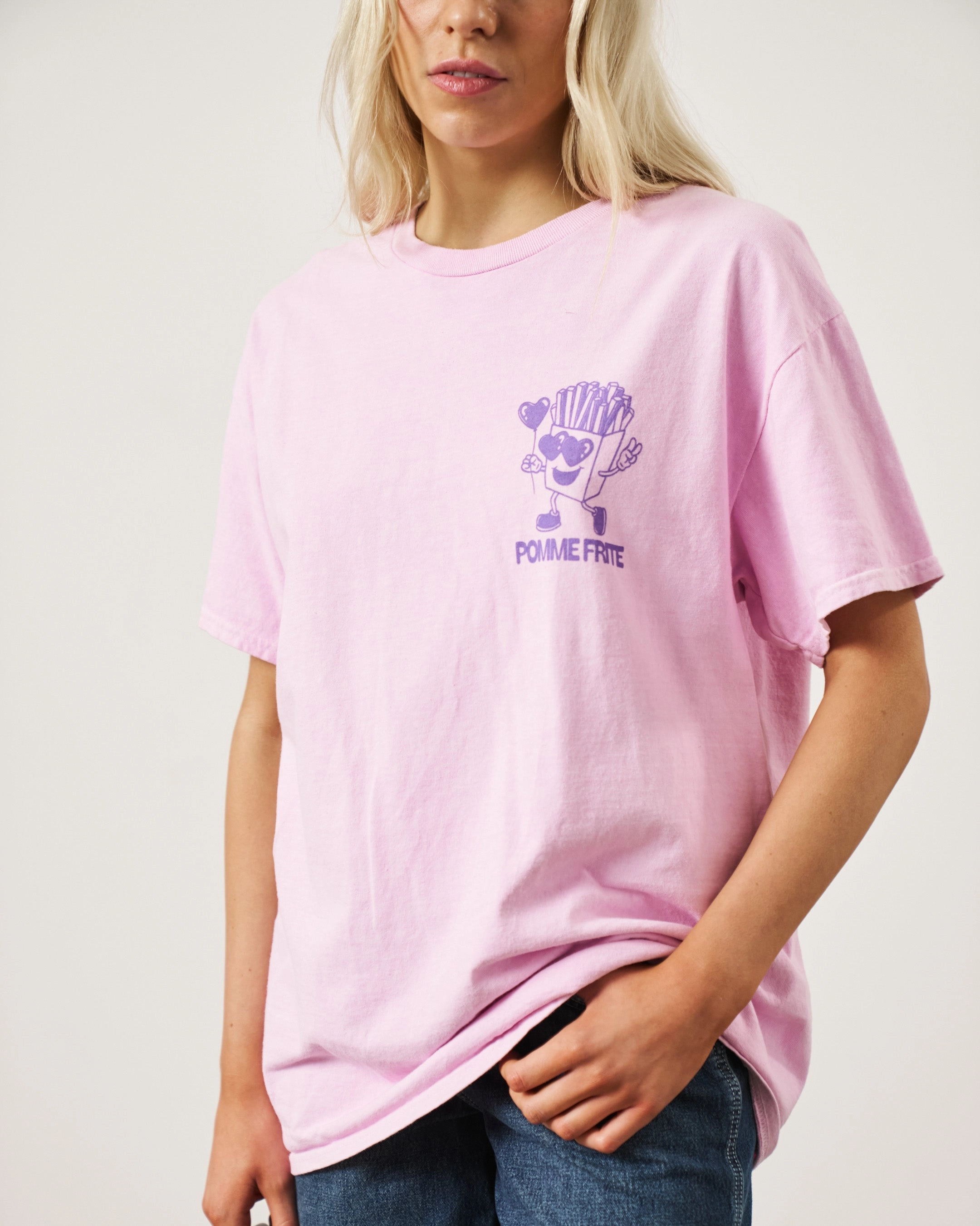Pomme Frite 'Fries For You' Vintage Washed Tee - Pink Anti Odor Treatment Cotton Blend