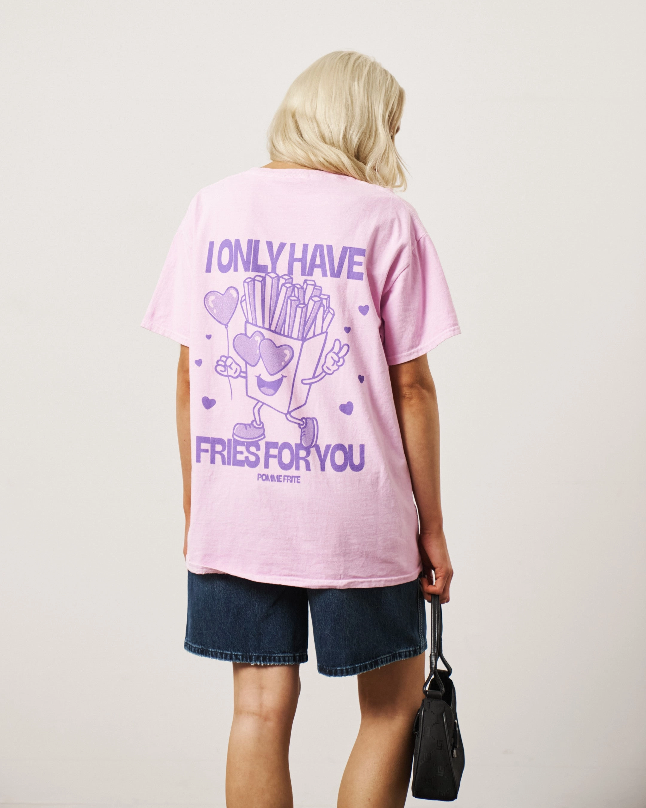 Modern Wear Street Casual Look Pomme Frite 'Fries For You' Vintage Washed Tee - Pink