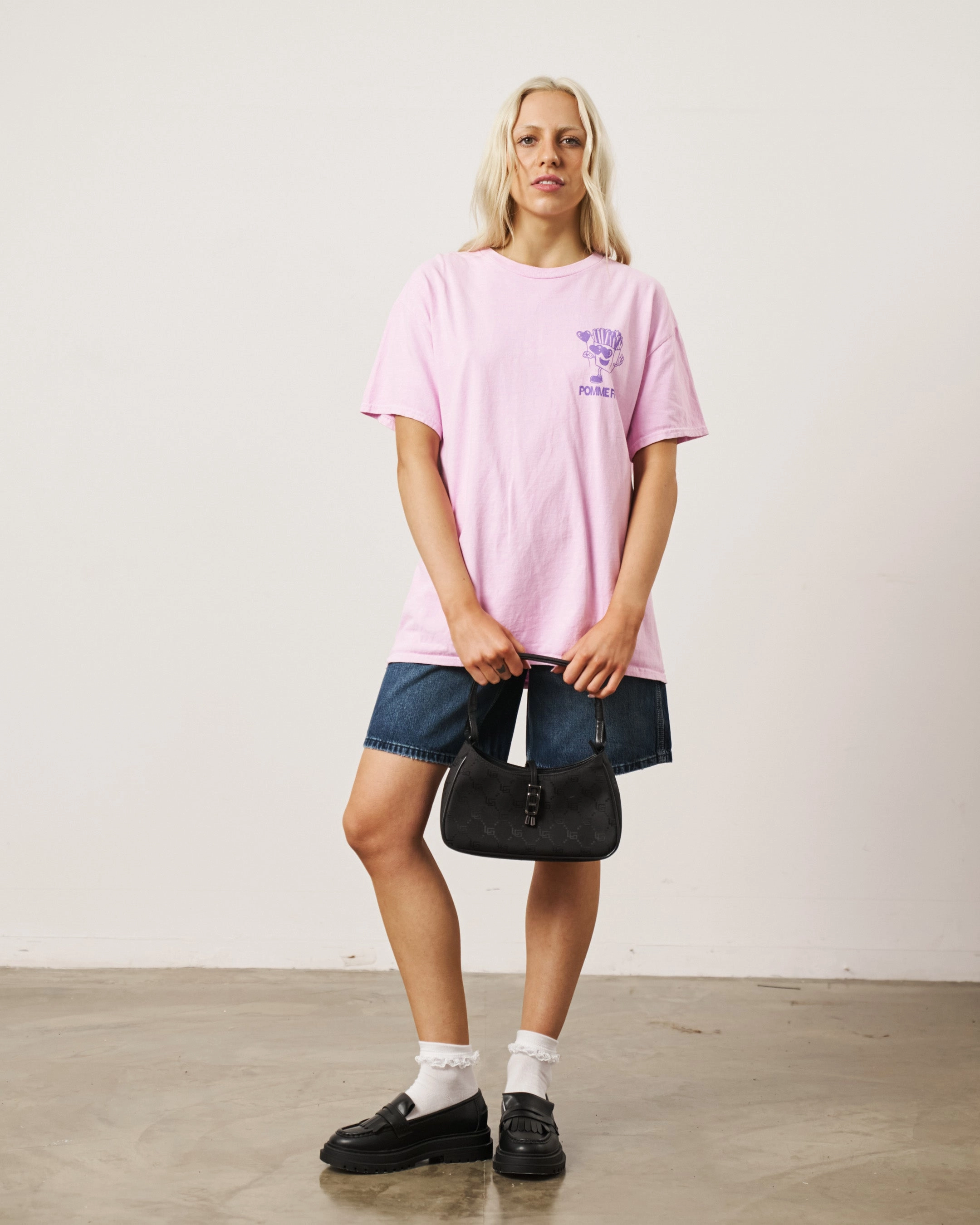 Pomme Frite 'Fries For You' Vintage Washed Tee - Pink Chic Fit Anti Static Finish