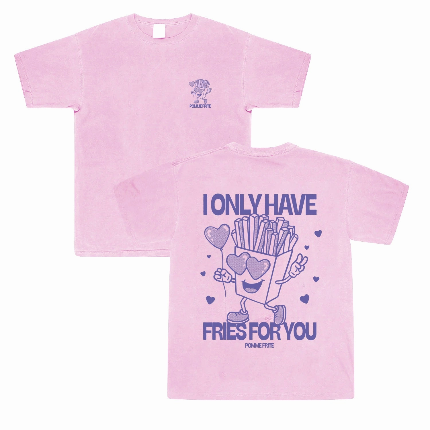 Pomme Frite 'Fries For You' Vintage Washed Tee - Pink Trendy Comfort
