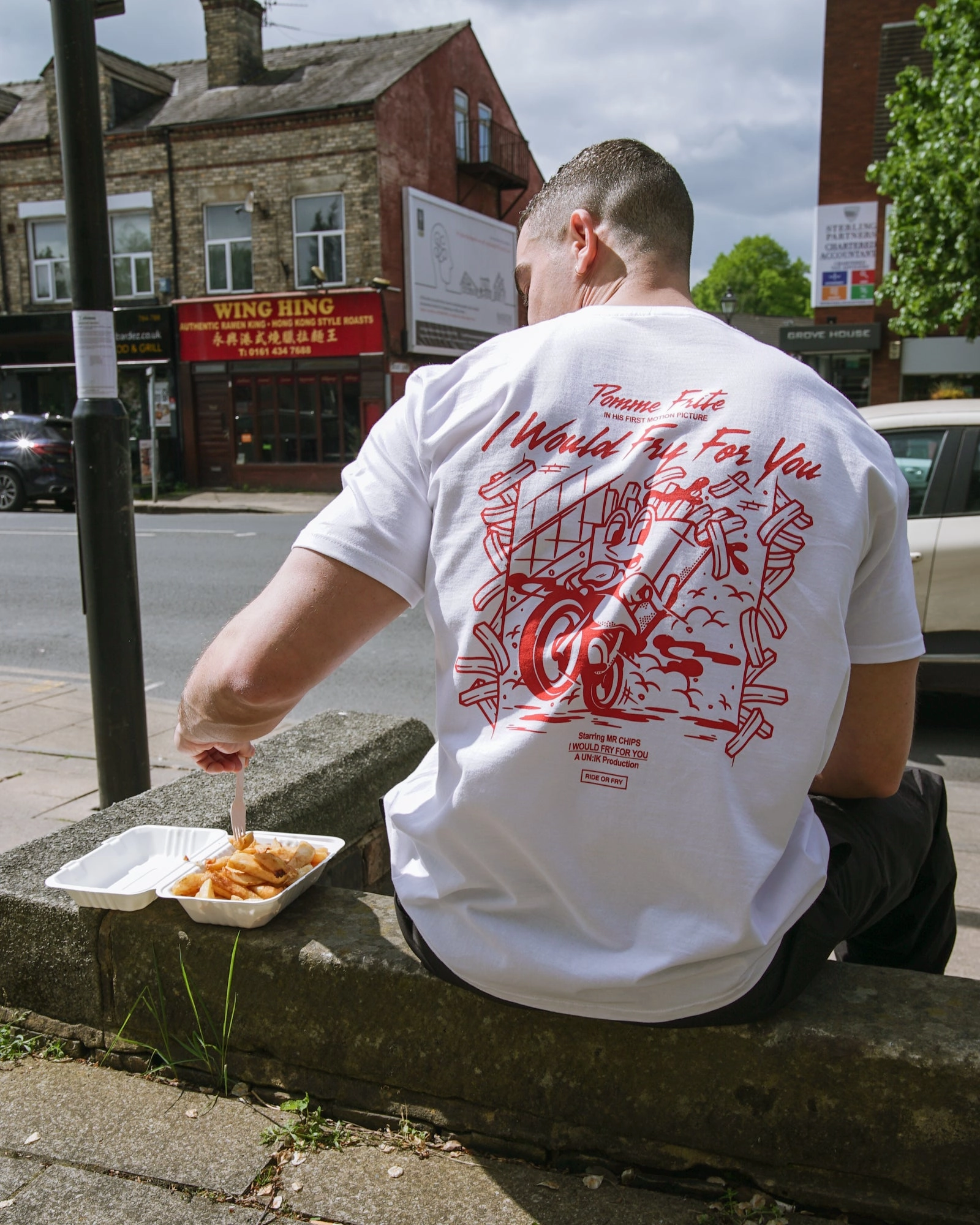 Pomme Frite 'Ride Or Fry' Tee - White Light Wear Smooth Neckline