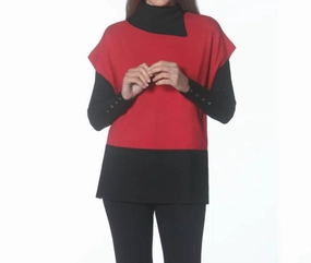 Layering Piece Breathable Open Weave Poncho Top In Red/black
